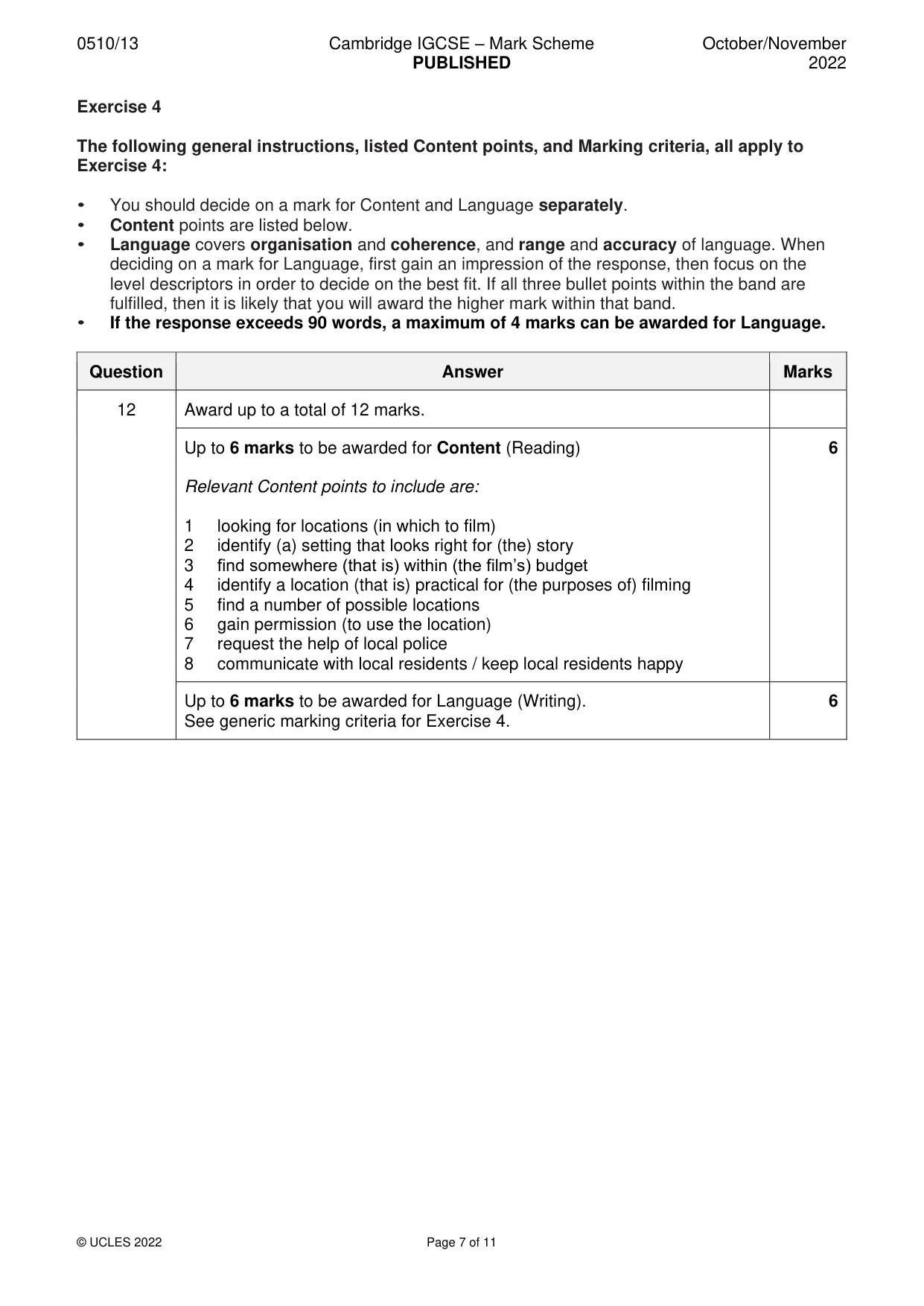 Mark scheme, page 7 of 11