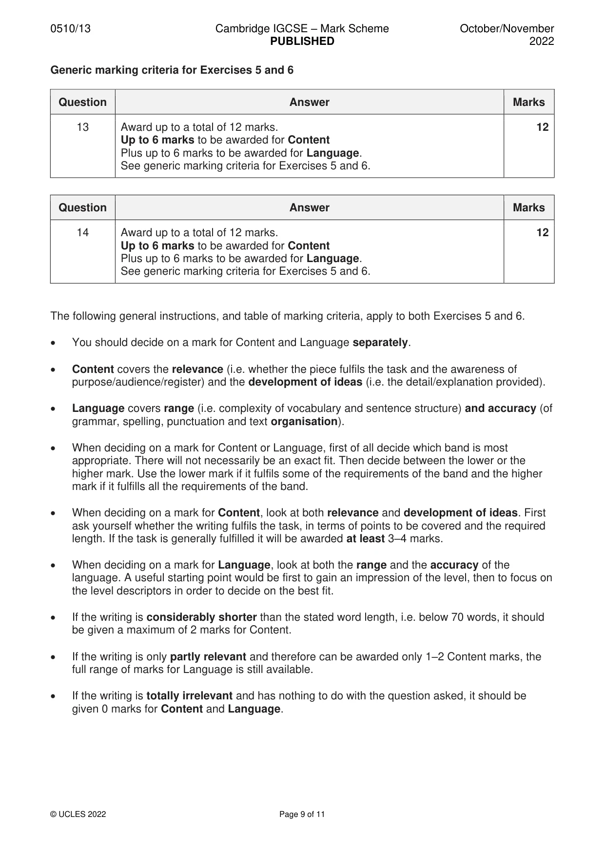 Mark scheme, page 9 of 11