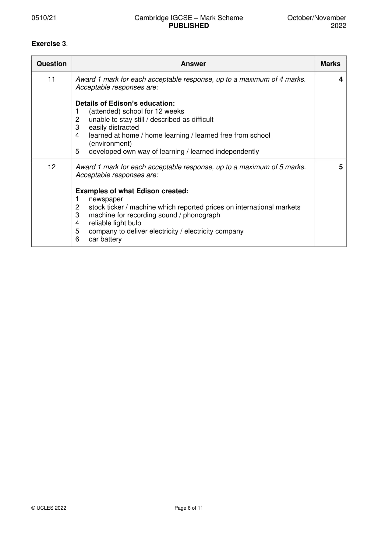 Mark scheme, page 6 of 11