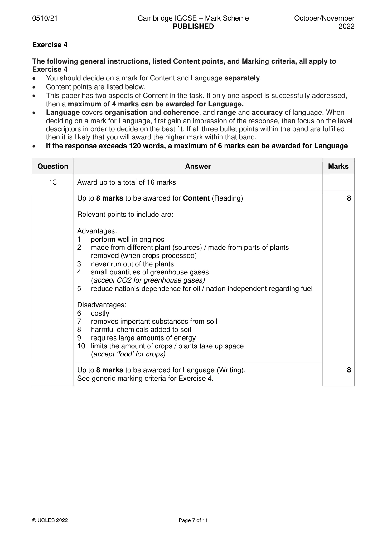 Mark scheme, page 7 of 11