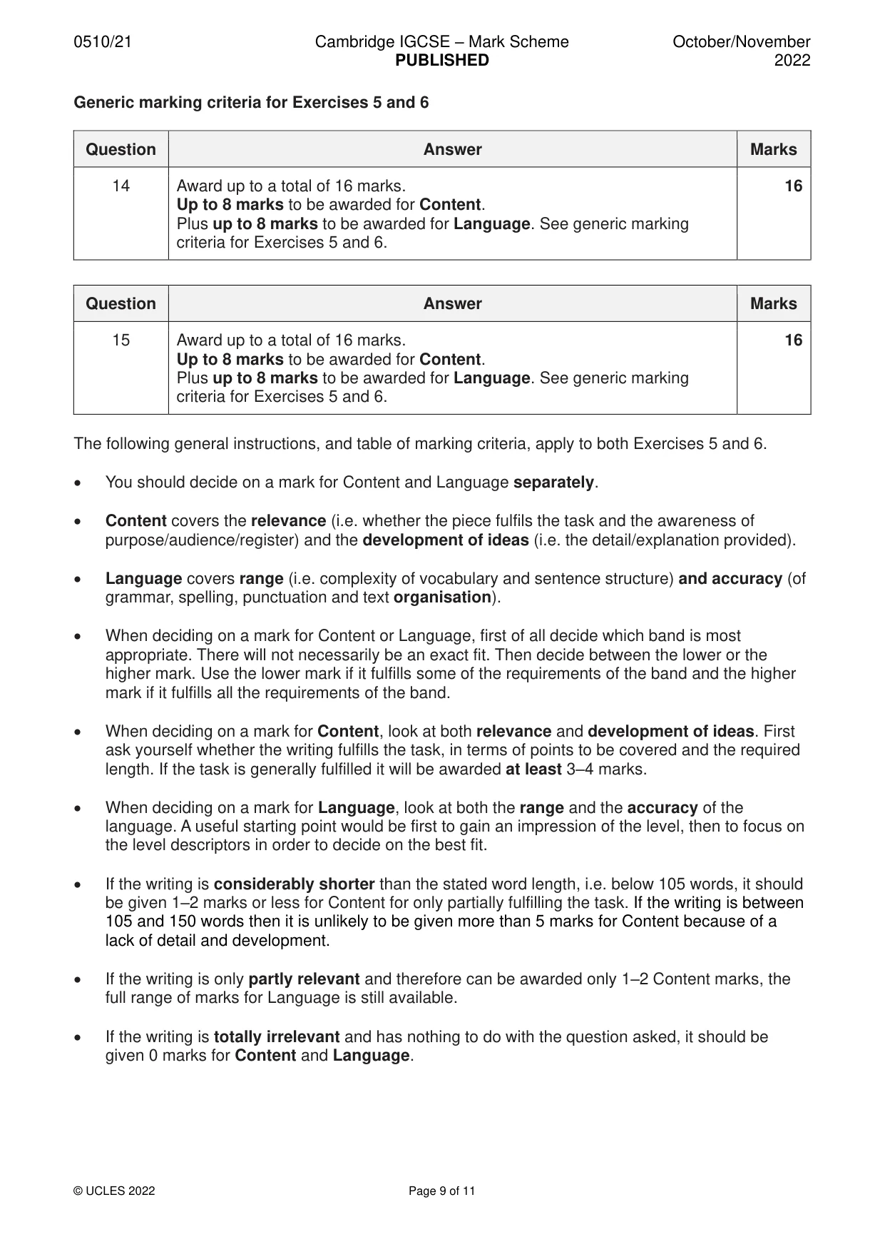 Mark scheme, page 9 of 11
