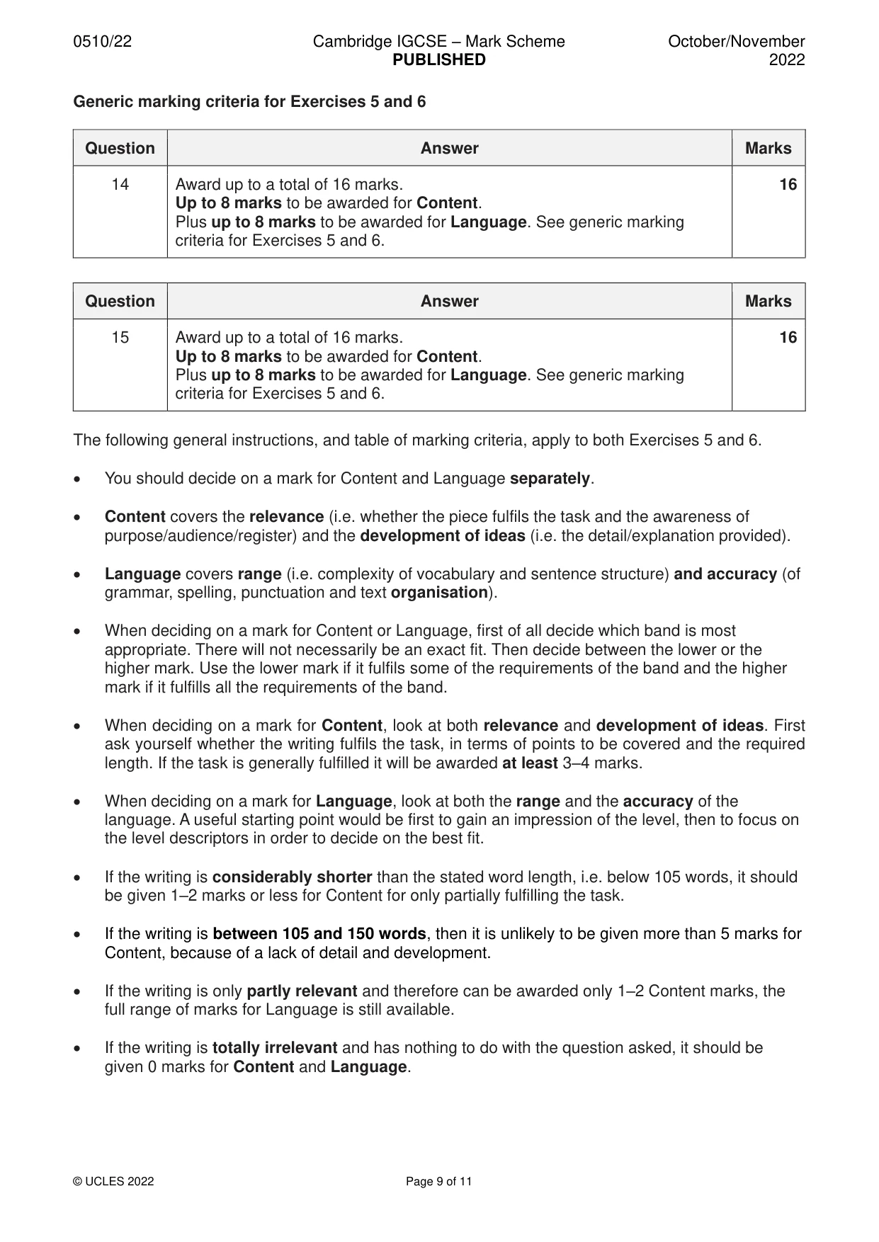 Mark scheme, page 9 of 11