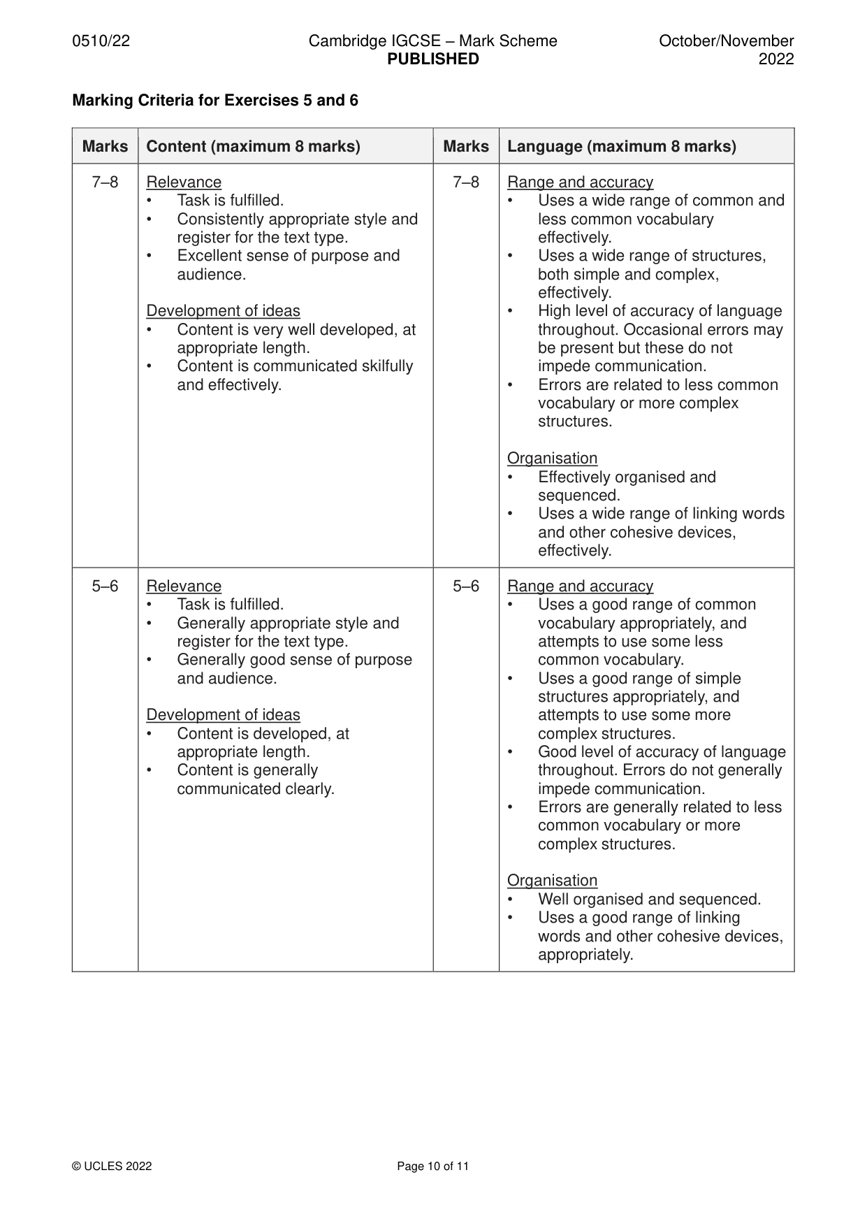 Mark scheme, page 10 of 11