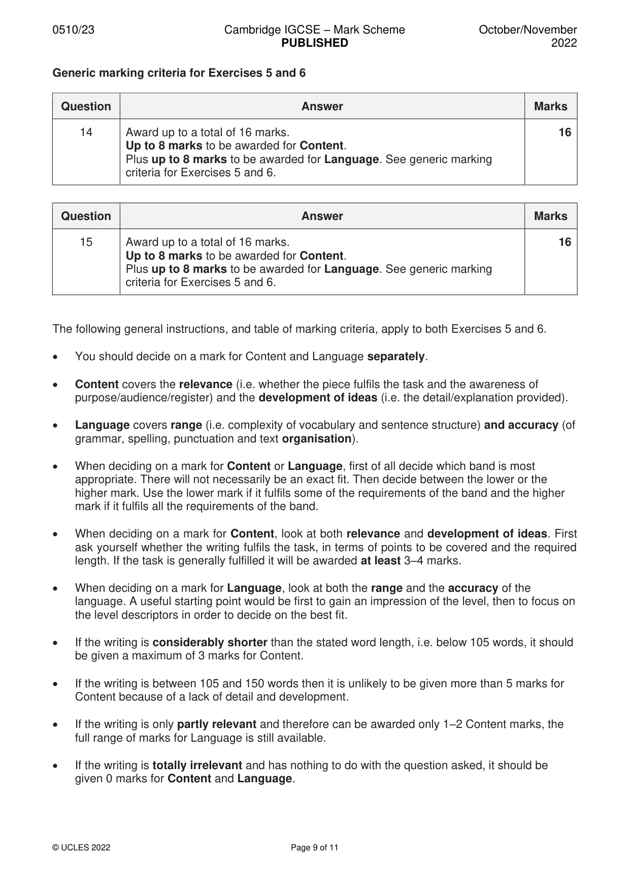 Mark scheme, page 9 of 11
