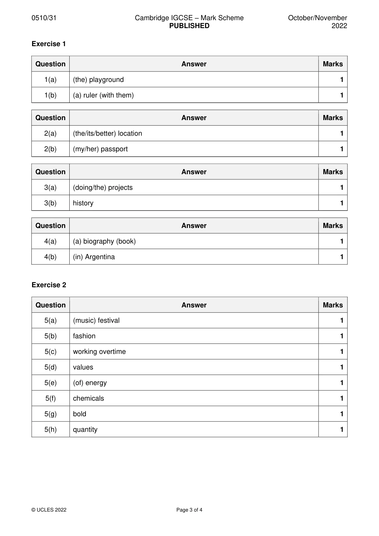 Mark scheme, page 3 of 4