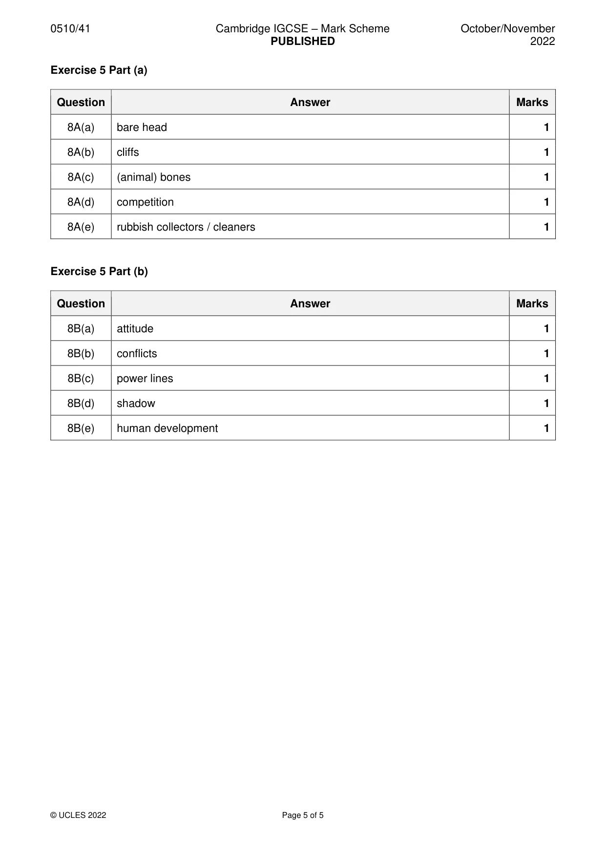 Mark scheme, page 5 of 5