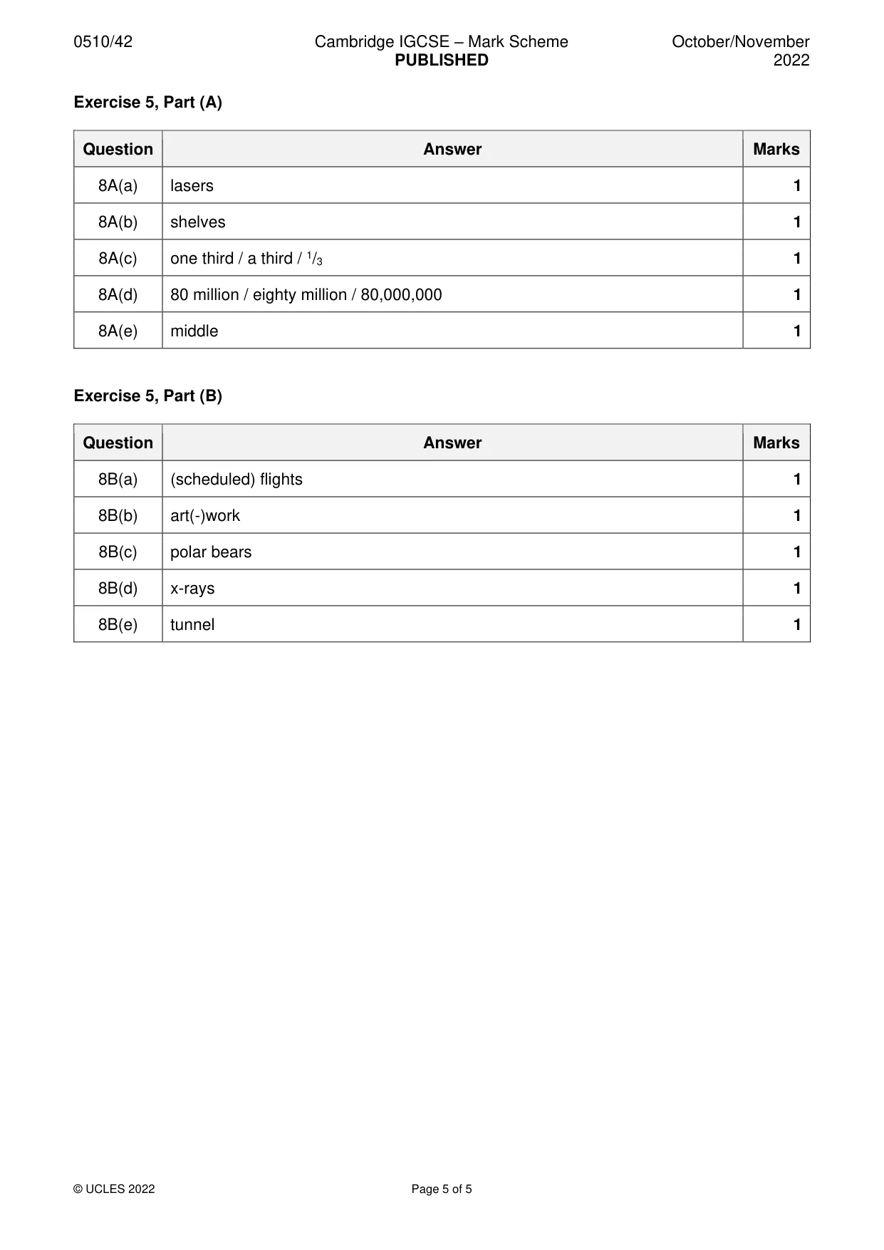 Mark scheme, page 5 of 5
