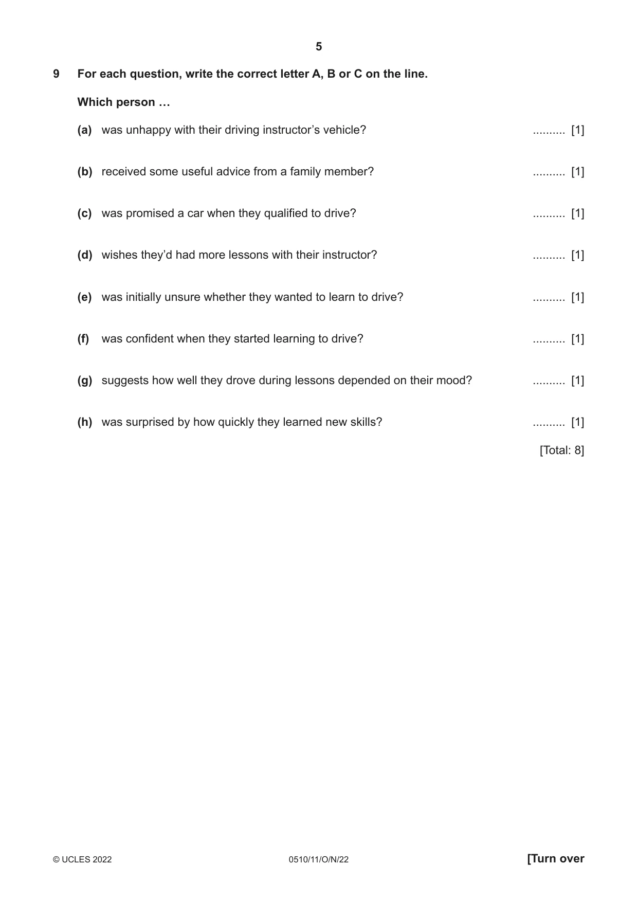 Cambridge IGCSE English - Second Language (oral endorsement) 0510 2022 Oct/Nov Paper 1 · Variant 1 question paper, page 5 of 16