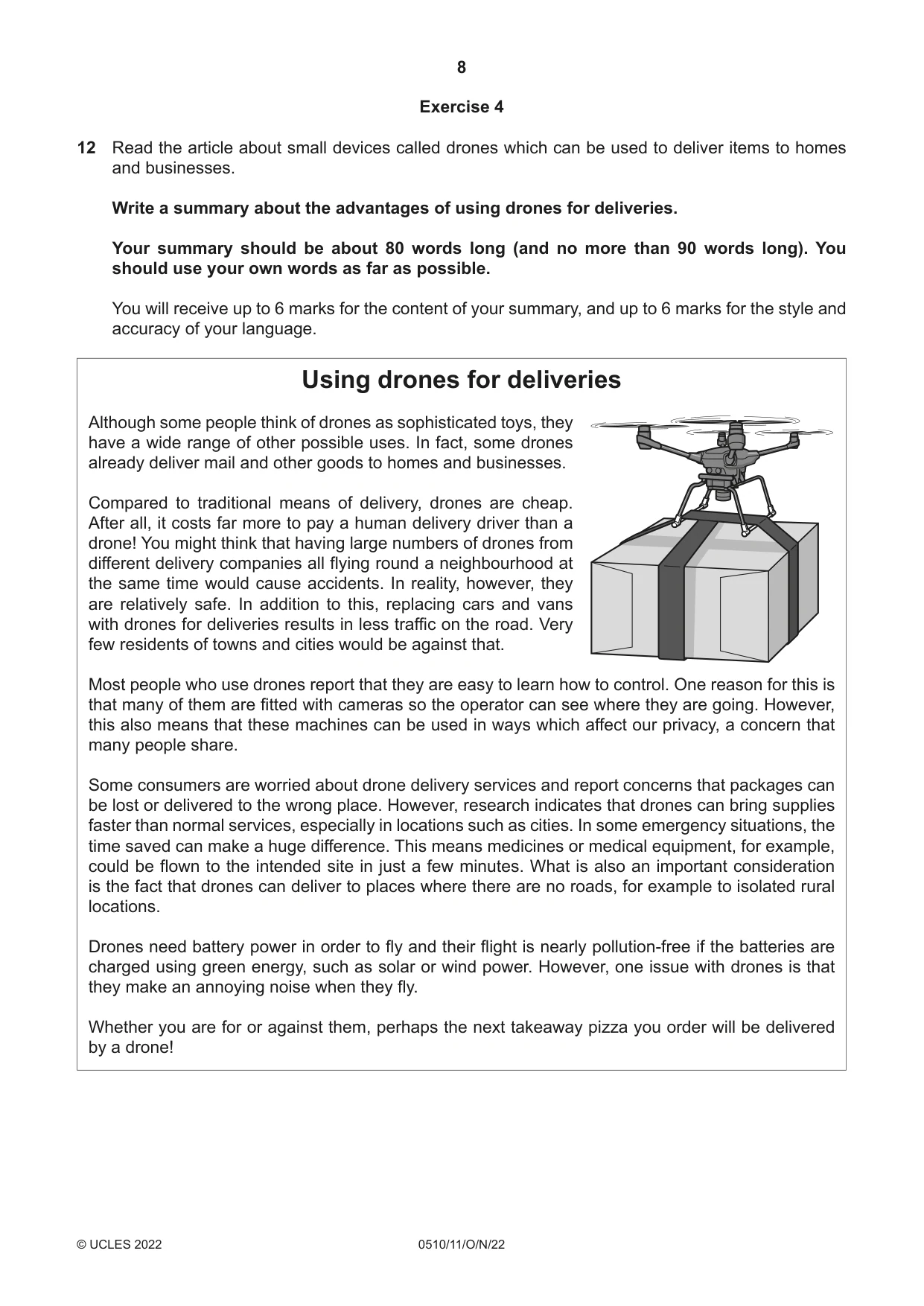 Cambridge IGCSE English - Second Language (oral endorsement) 0510 2022 Oct/Nov Paper 1 · Variant 1 question paper, page 8 of 16