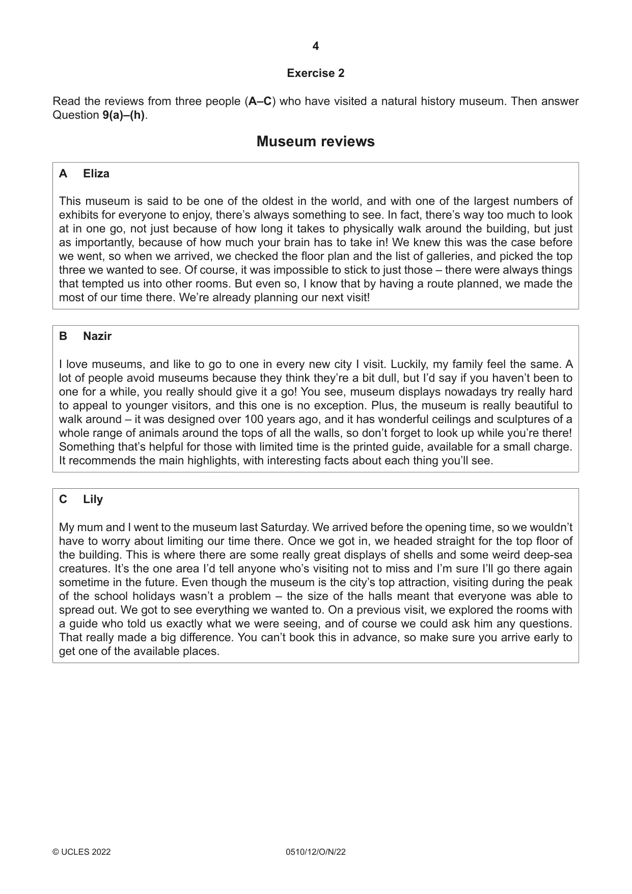 Cambridge IGCSE English - Second Language (oral endorsement) 0510 2022 Oct/Nov Paper 1 · Variant 2 question paper, page 4 of 16