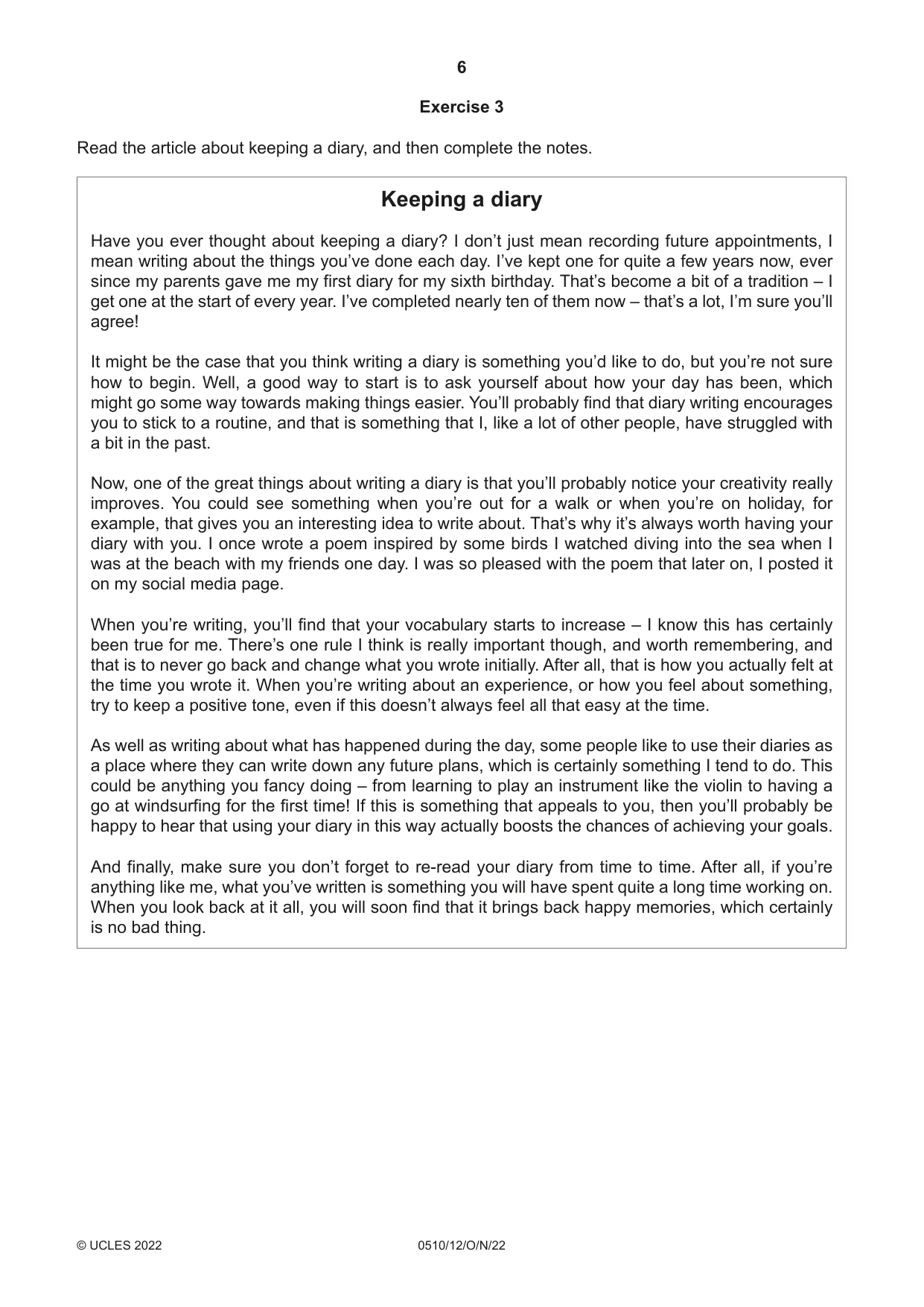 Cambridge IGCSE English - Second Language (oral endorsement) 0510 2022 Oct/Nov Paper 1 · Variant 2 question paper, page 6 of 16