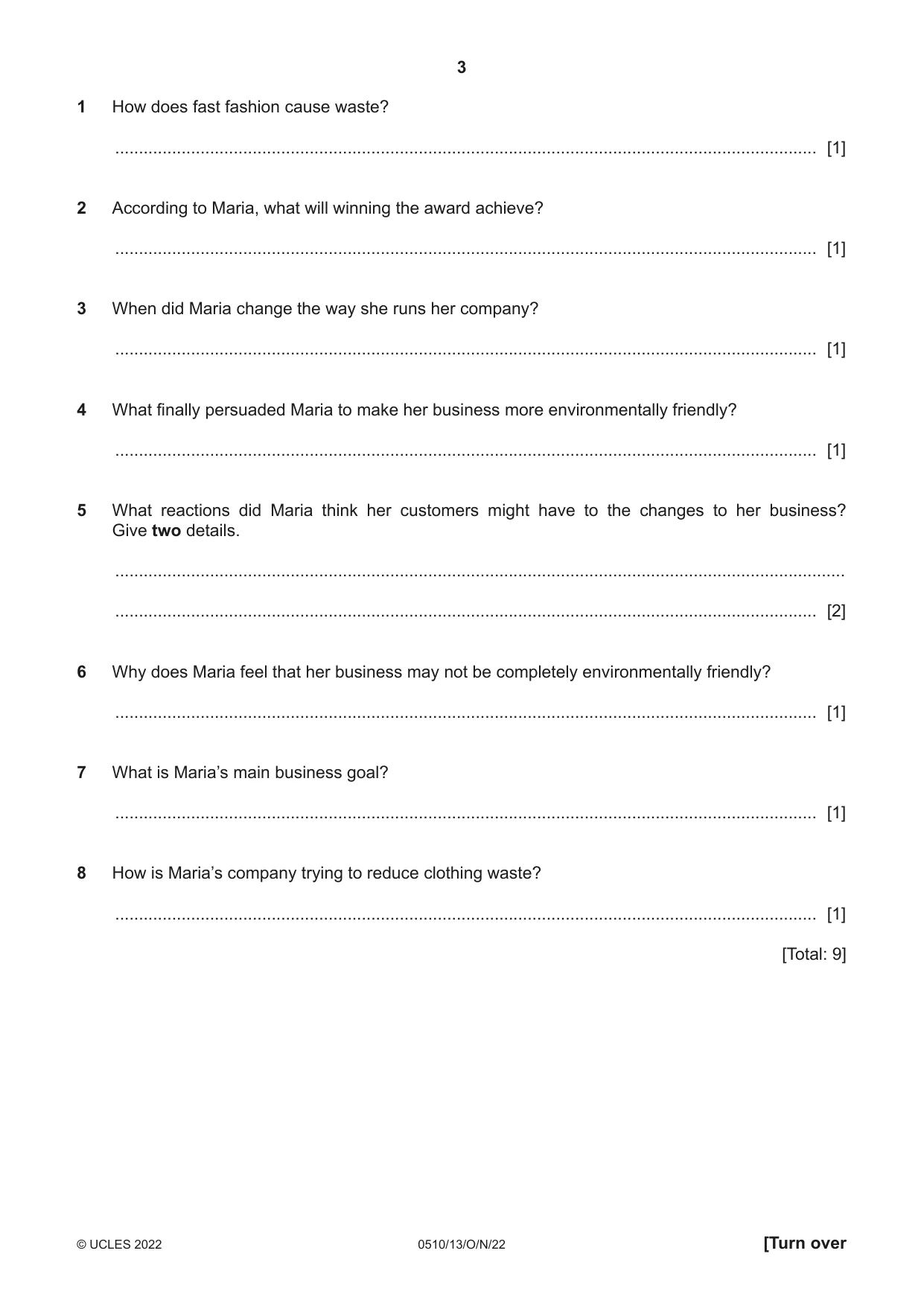 Cambridge IGCSE English - Second Language (oral endorsement) 0510 2022 Oct/Nov Paper 1 · Variant 3 question paper, page 3 of 16