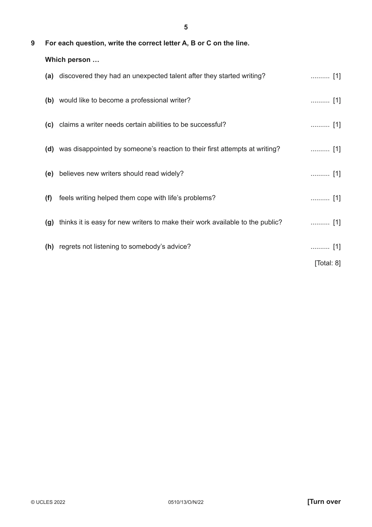 Cambridge IGCSE English - Second Language (oral endorsement) 0510 2022 Oct/Nov Paper 1 · Variant 3 question paper, page 5 of 16
