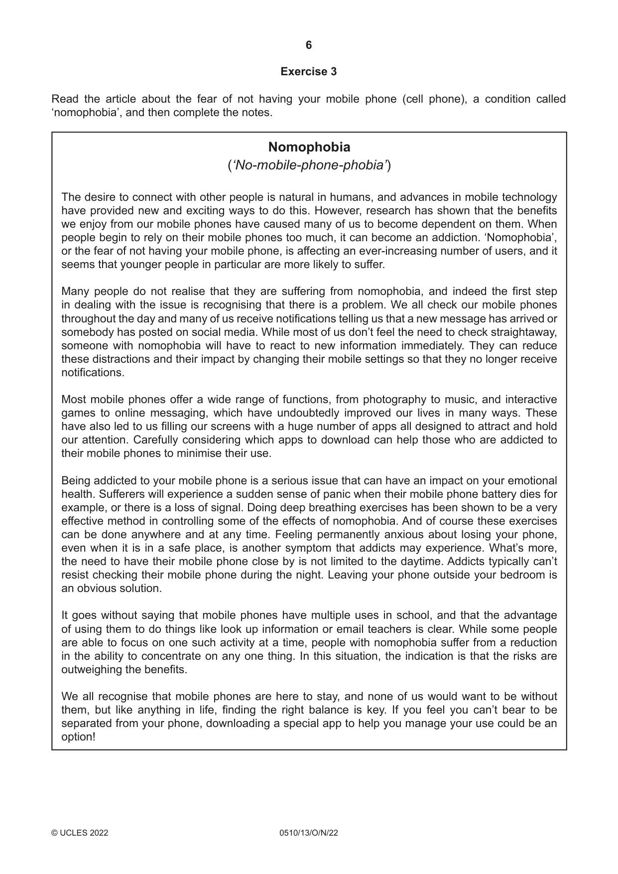 Cambridge IGCSE English - Second Language (oral endorsement) 0510 2022 Oct/Nov Paper 1 · Variant 3 question paper, page 6 of 16