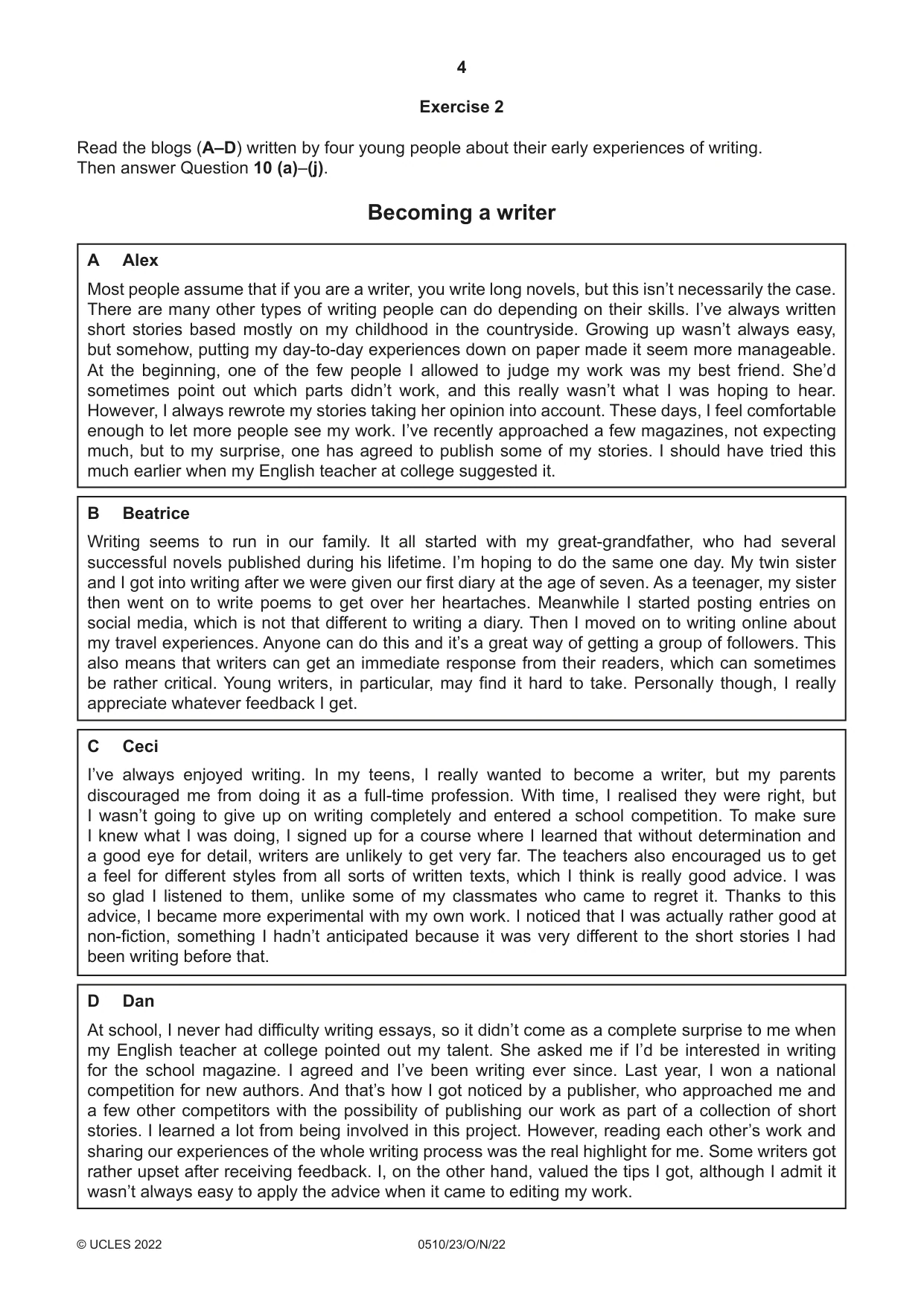 Cambridge IGCSE English - Second Language (oral endorsement) 0510 2022 Oct/Nov Paper 2 · Variant 3 question paper, page 4 of 16