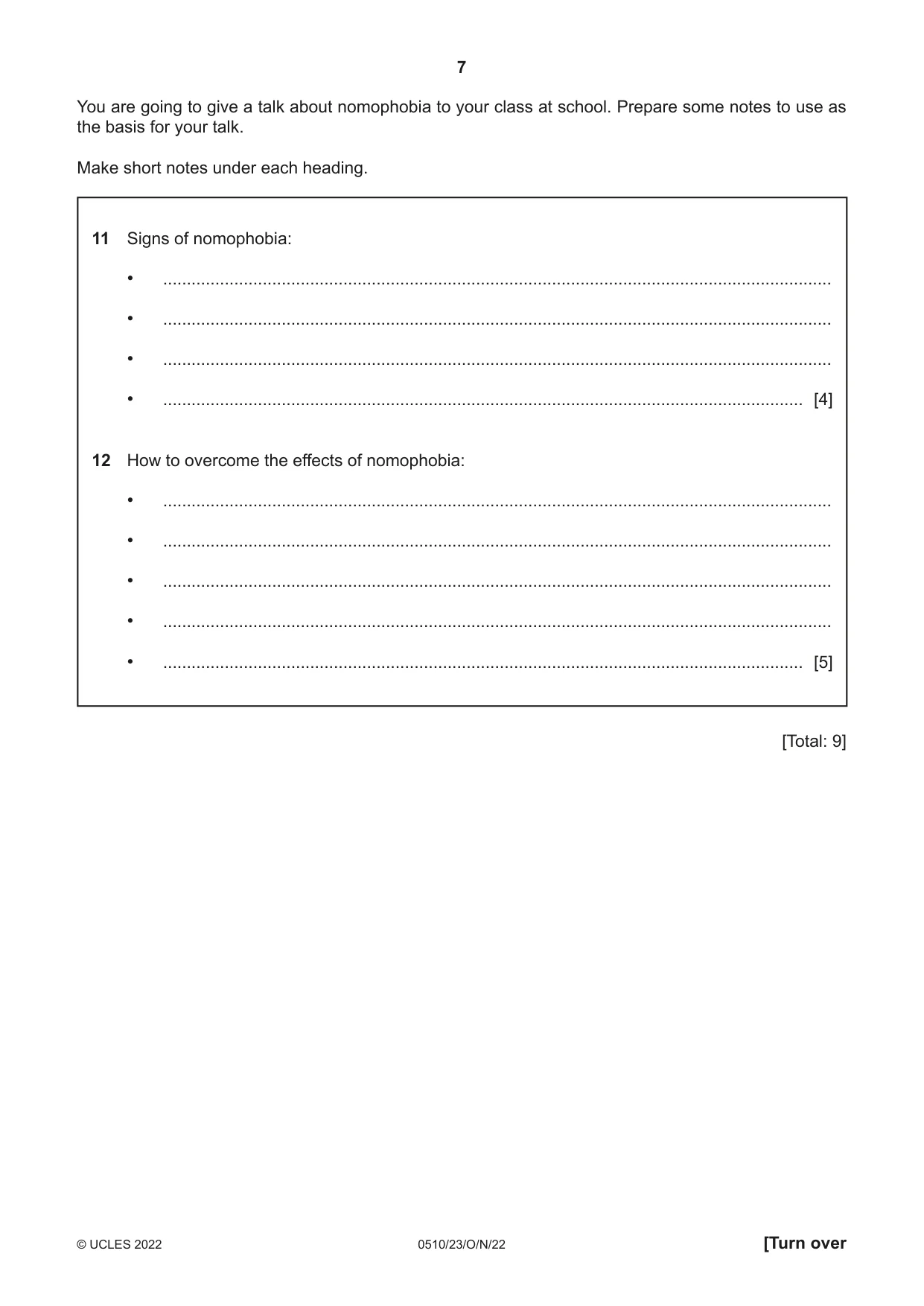 Cambridge IGCSE English - Second Language (oral endorsement) 0510 2022 Oct/Nov Paper 2 · Variant 3 question paper, page 7 of 16