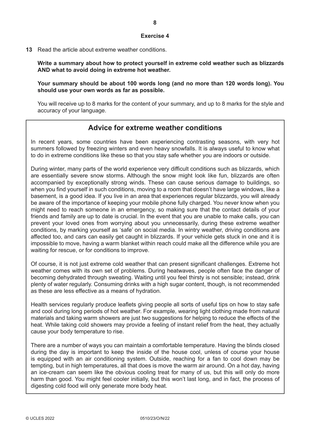 Cambridge IGCSE English - Second Language (oral endorsement) 0510 2022 Oct/Nov Paper 2 · Variant 3 question paper, page 8 of 16