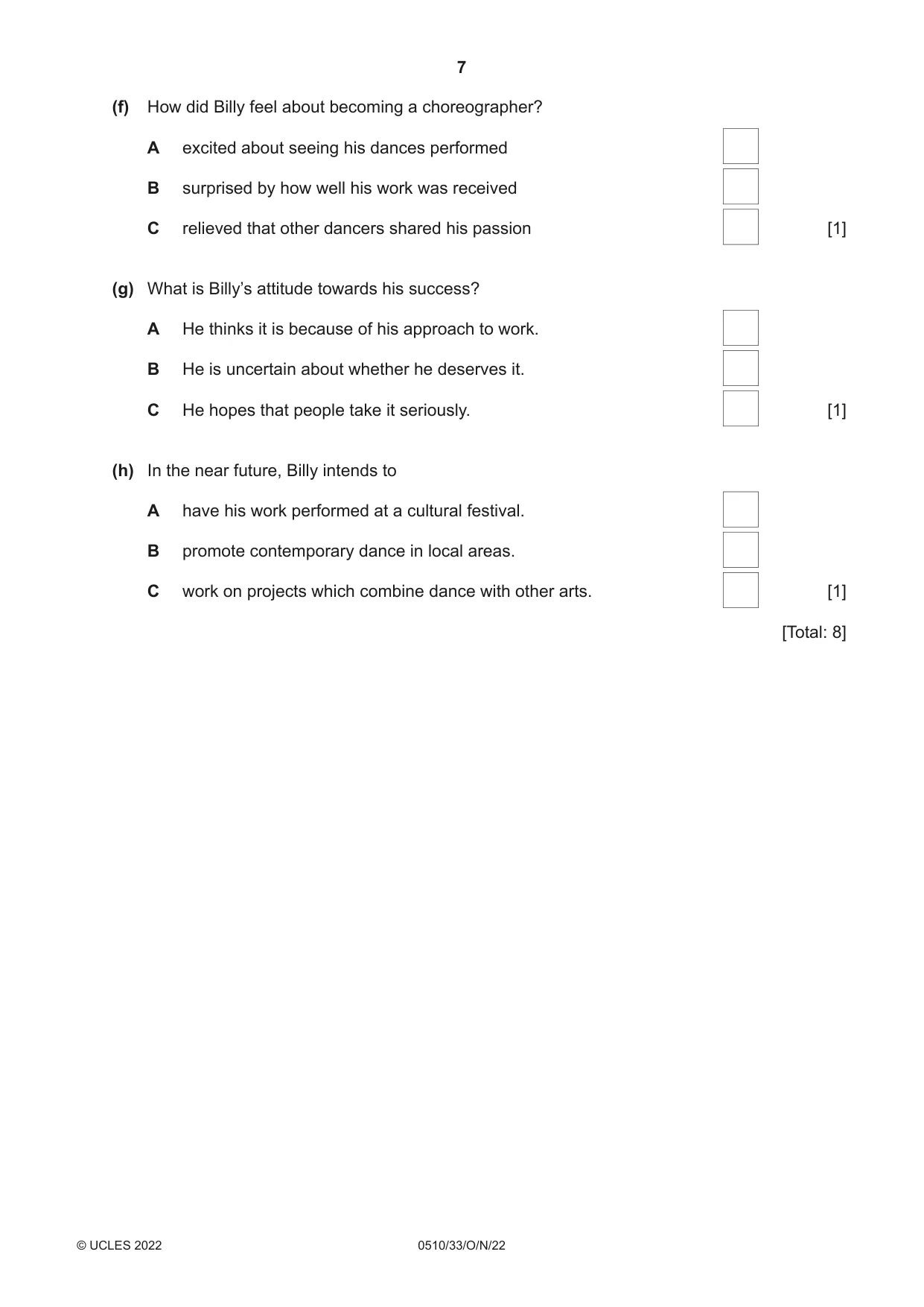 Cambridge IGCSE English - Second Language (oral endorsement) 0510 2022 Oct/Nov Paper 3 · Variant 3 question paper, page 7 of 8