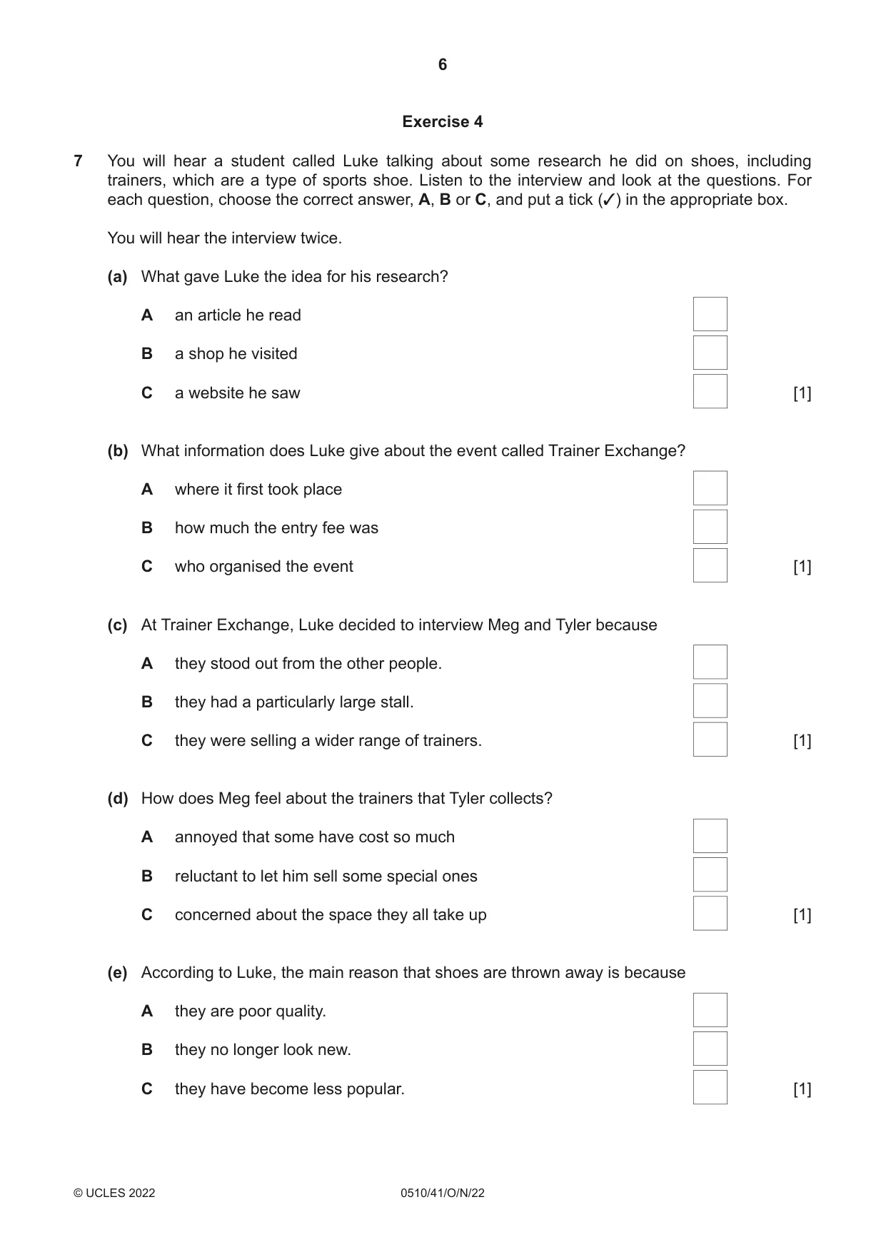 Cambridge IGCSE English - Second Language (oral endorsement) 0510 2022 Oct/Nov Paper 4 · Variant 1 question paper, page 6 of 12