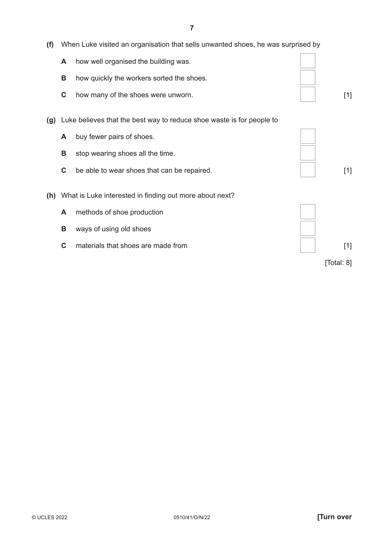 Cambridge IGCSE English - Second Language (oral endorsement) 0510 2022 Oct/Nov Paper 4 · Variant 1 question paper, page 7 of 12