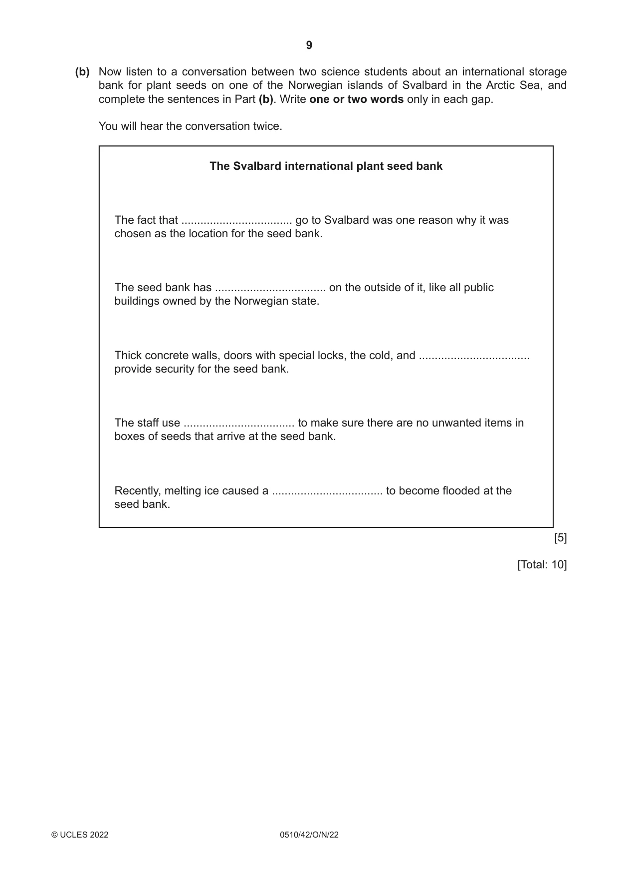 Cambridge IGCSE English - Second Language (oral endorsement) 0510 2022 Oct/Nov Paper 4 · Variant 2 question paper, page 9 of 12