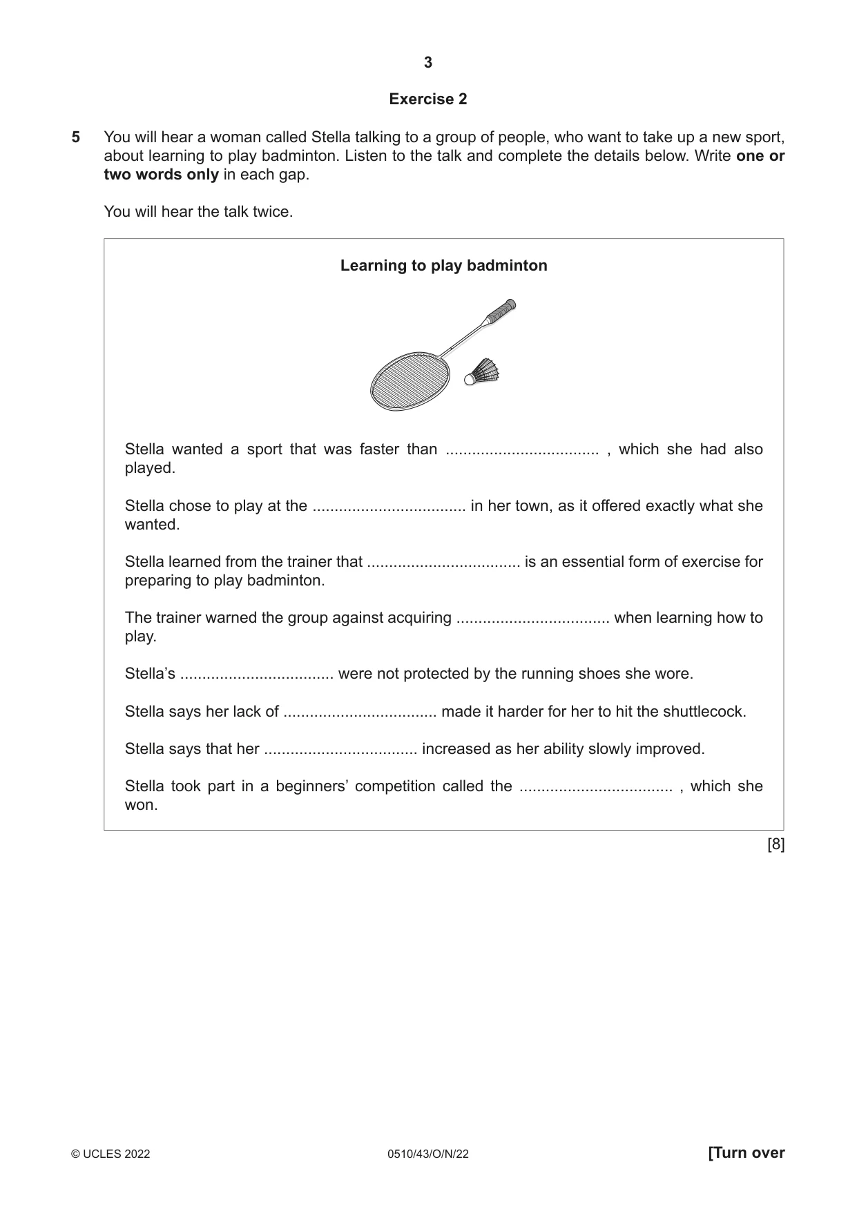 Cambridge IGCSE English - Second Language (oral endorsement) 0510 2022 Oct/Nov Paper 4 · Variant 3 question paper, page 3 of 12