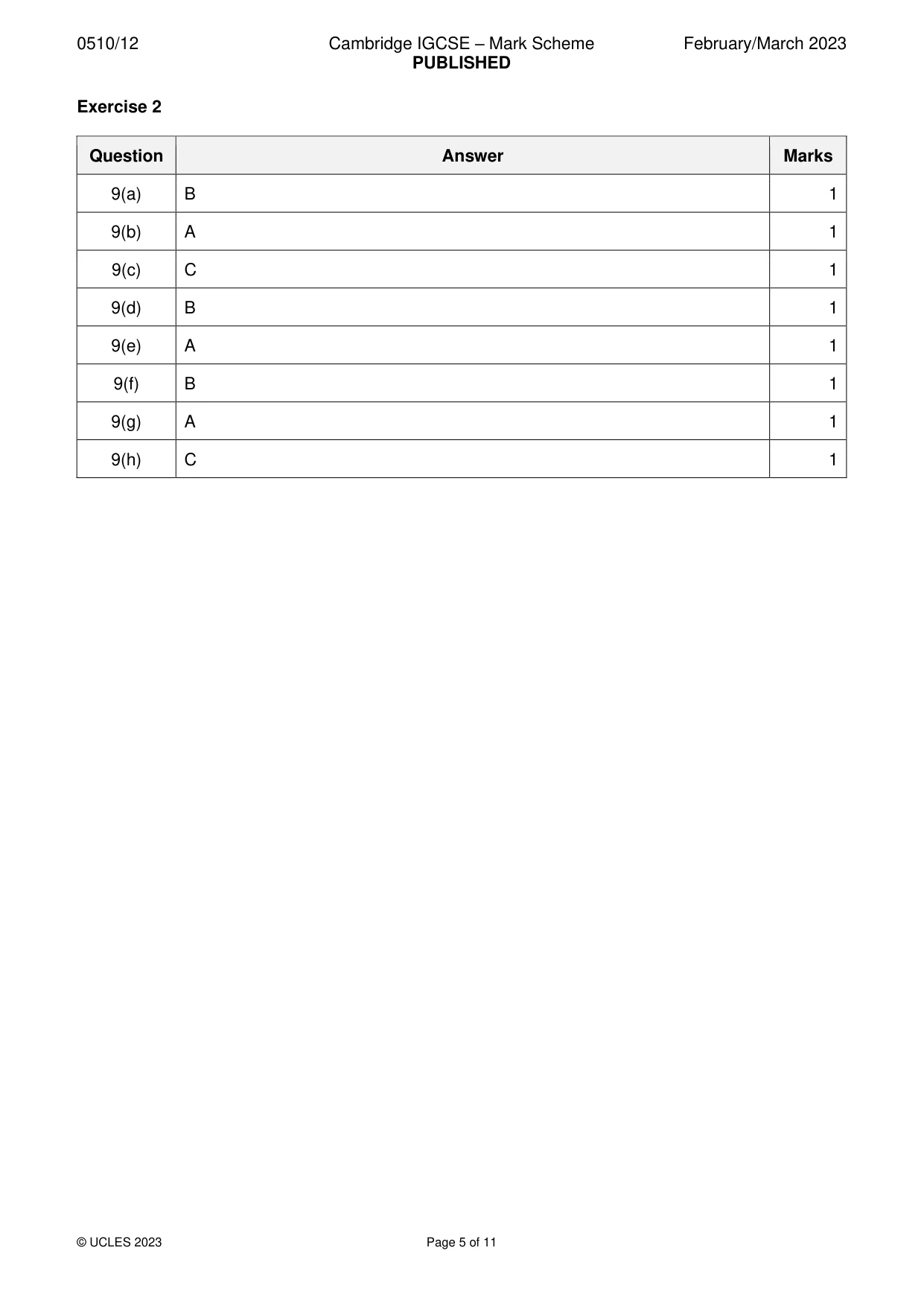 Mark scheme, page 5 of 11