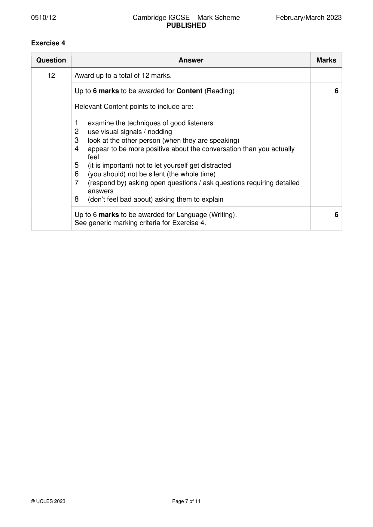 Mark scheme, page 7 of 11