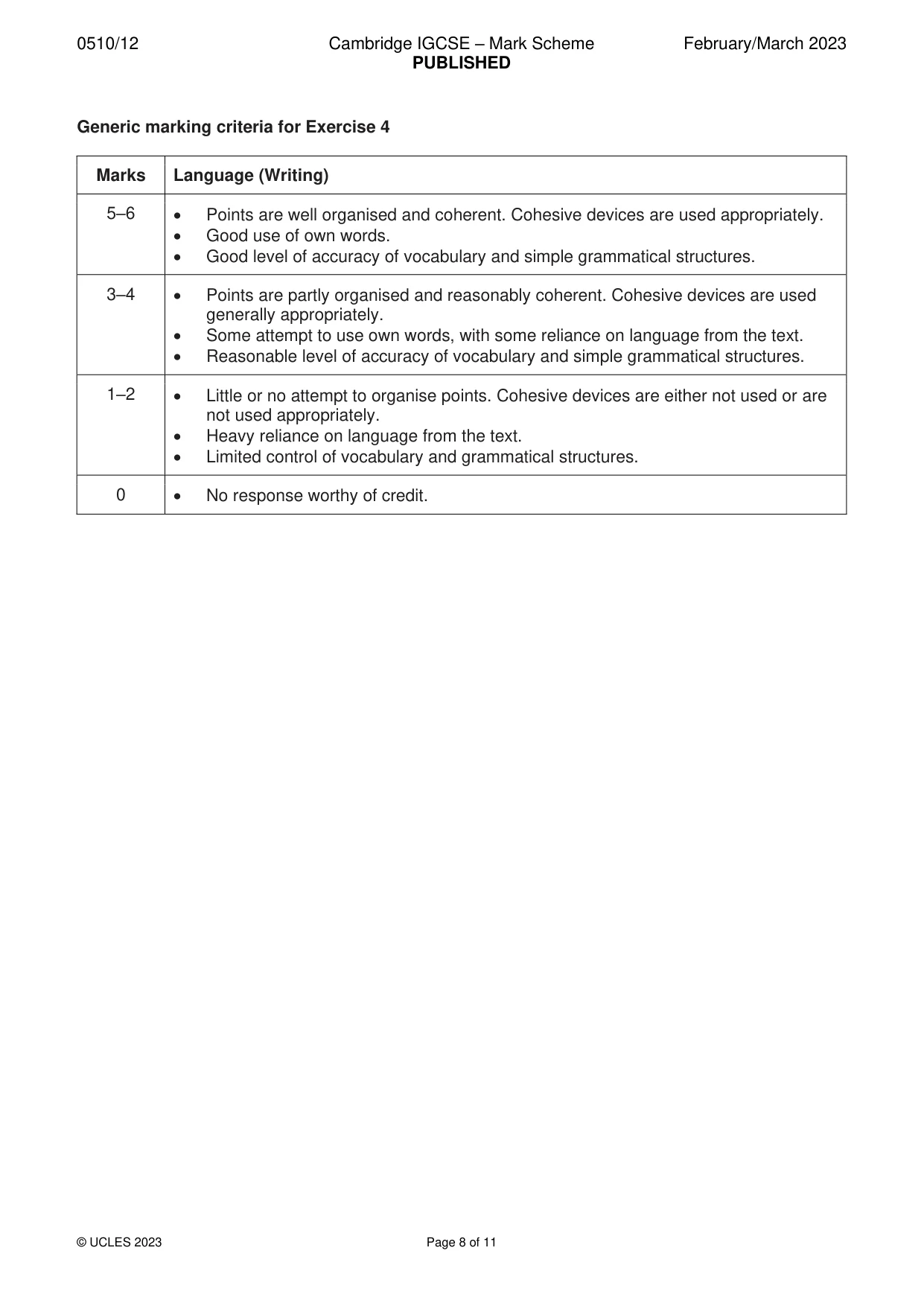 Mark scheme, page 8 of 11
