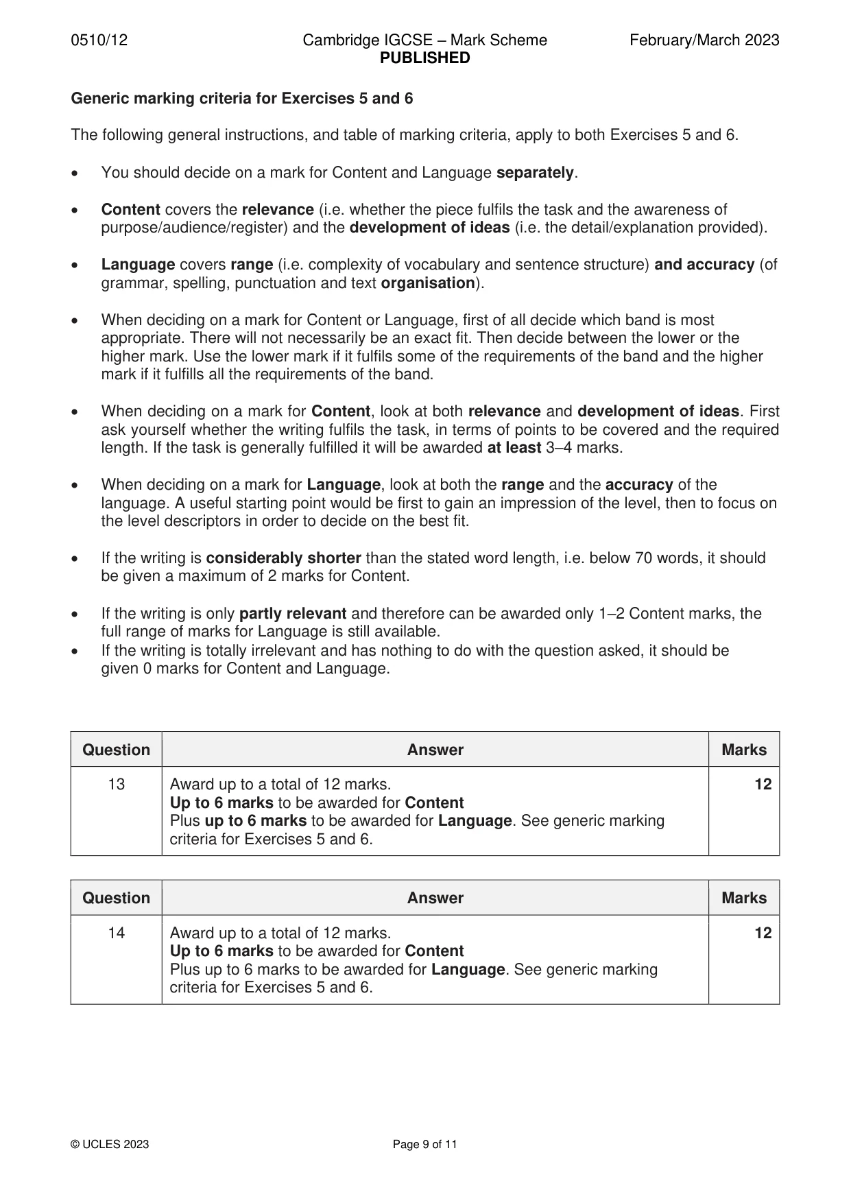 Mark scheme, page 9 of 11