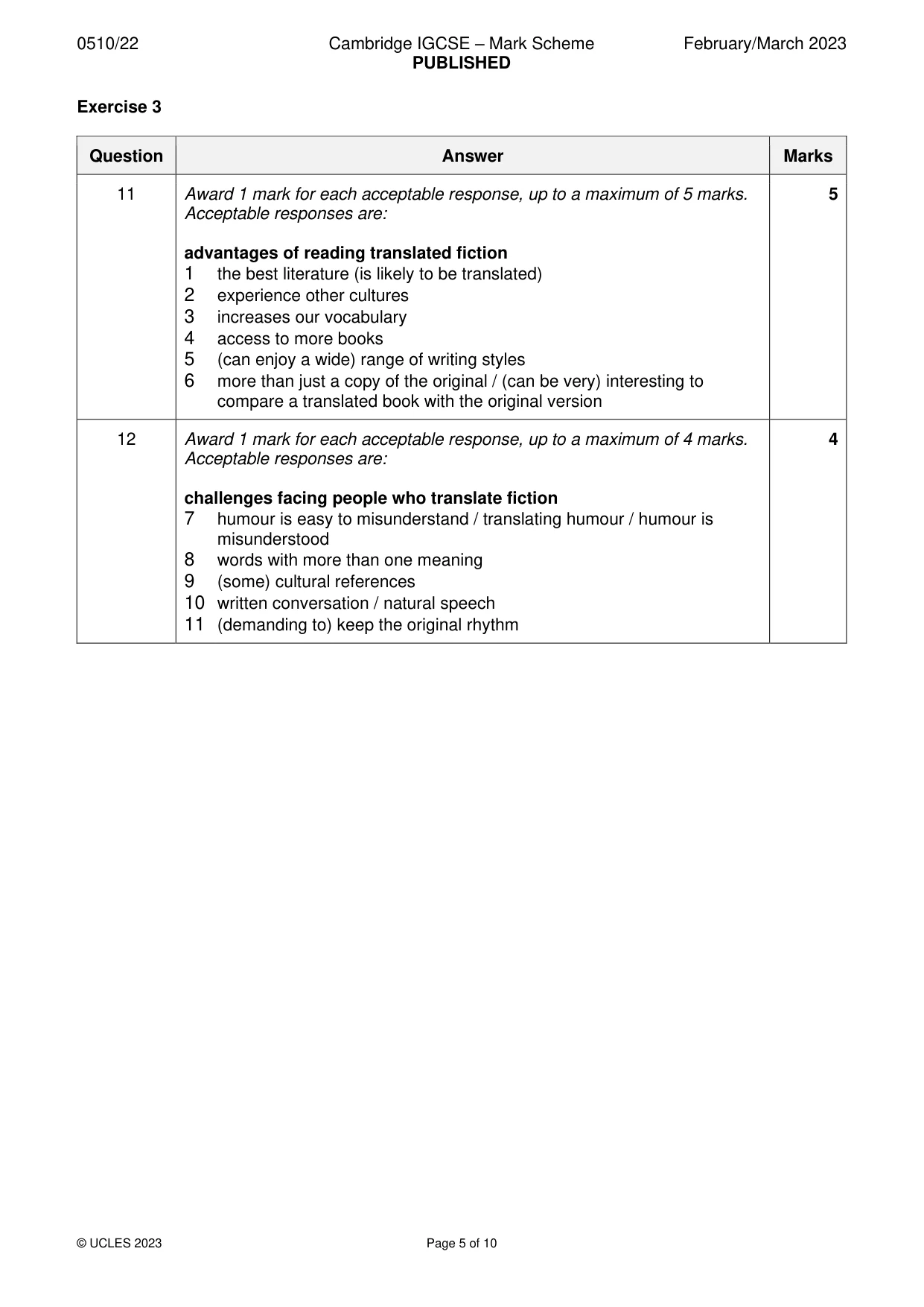 Mark scheme, page 5 of 10