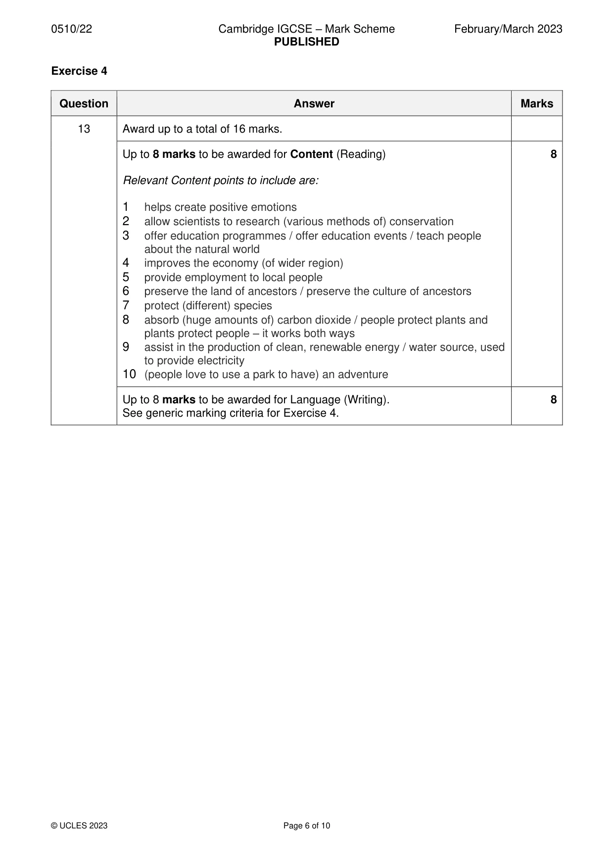 Mark scheme, page 6 of 10