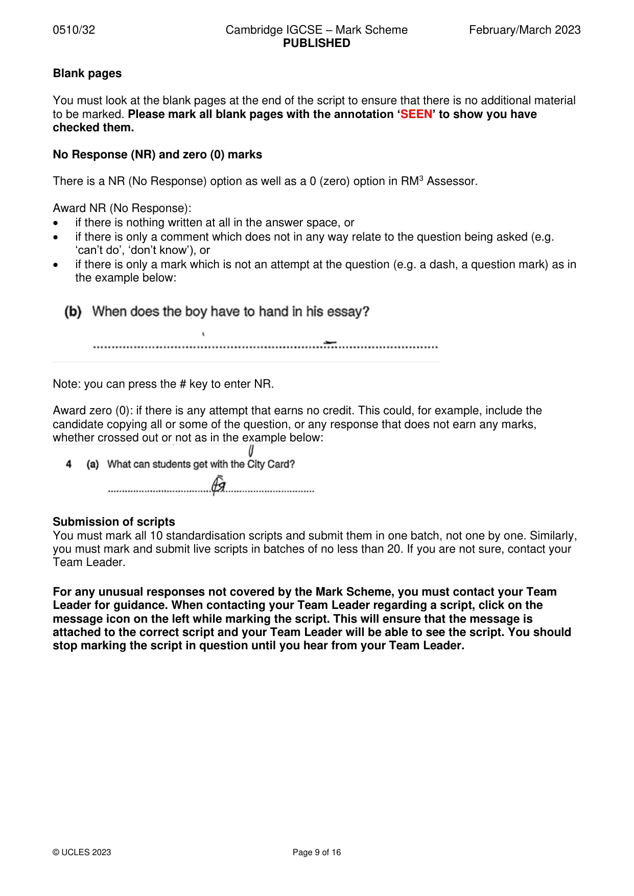 Mark scheme, page 9 of 16