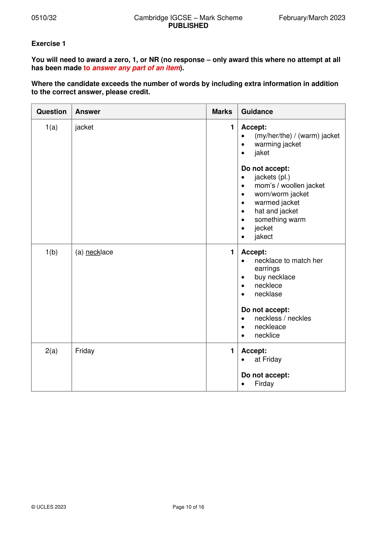 Mark scheme, page 10 of 16