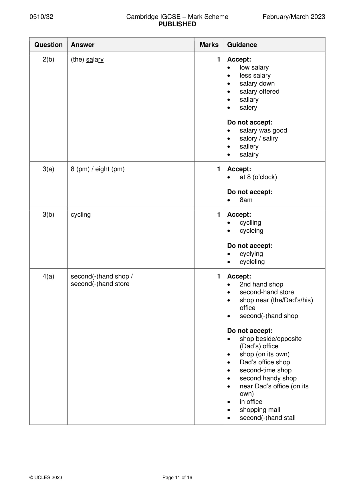 Mark scheme, page 11 of 16