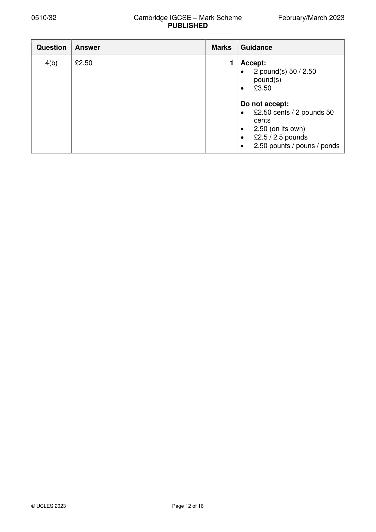 Mark scheme, page 12 of 16