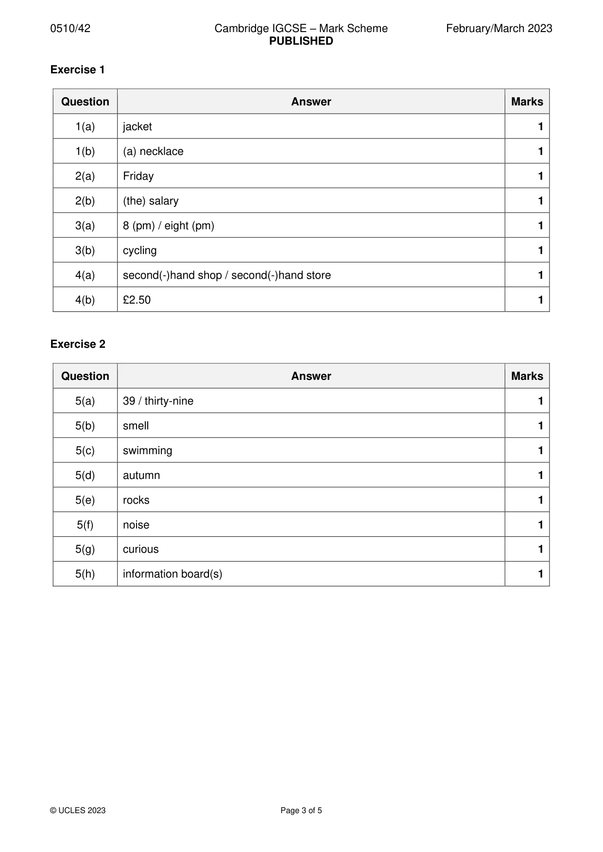 Mark scheme, page 3 of 5