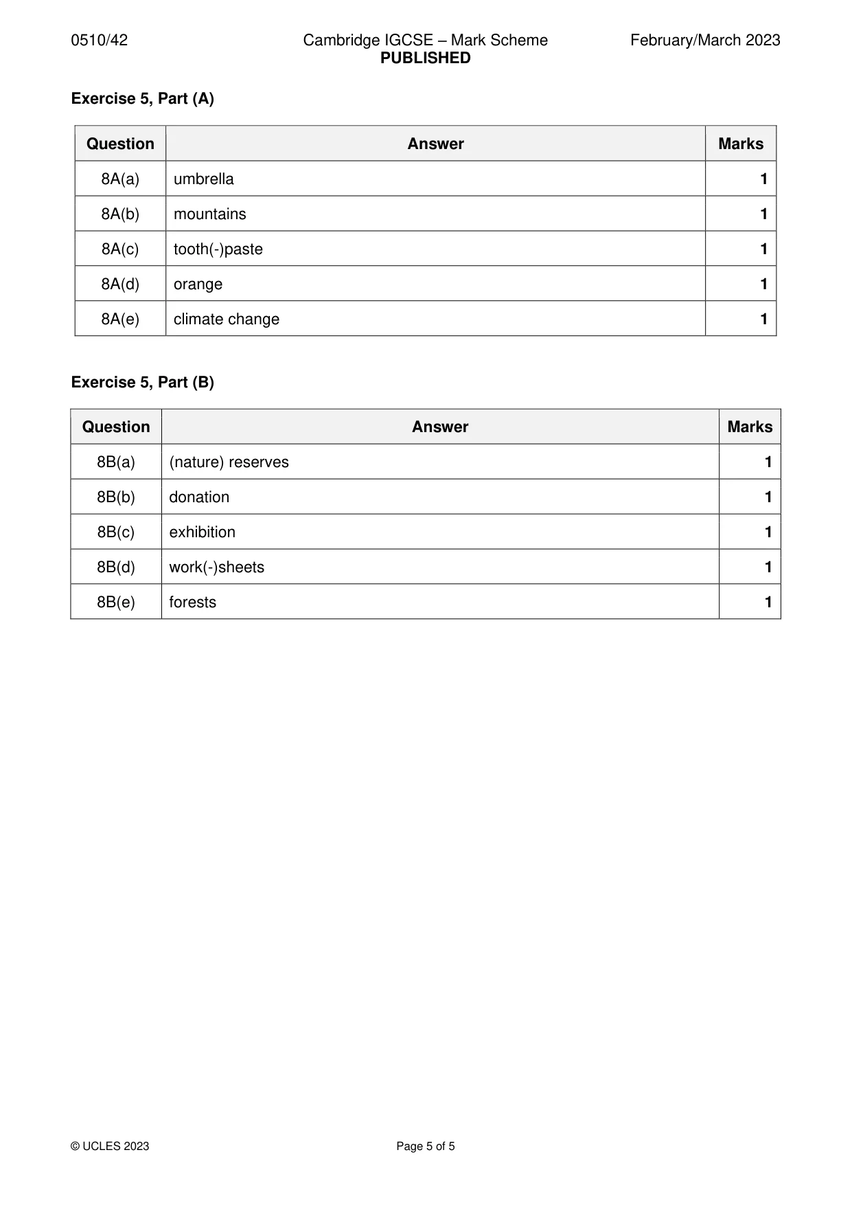 Mark scheme, page 5 of 5