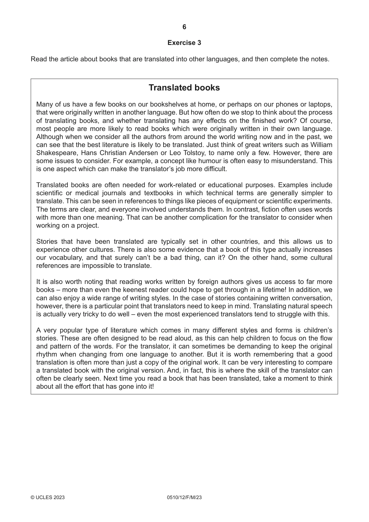 Cambridge IGCSE English - Second Language (oral endorsement) 0510 2023 Feb/March Paper 1 · Variant 2 question paper, page 6 of 16