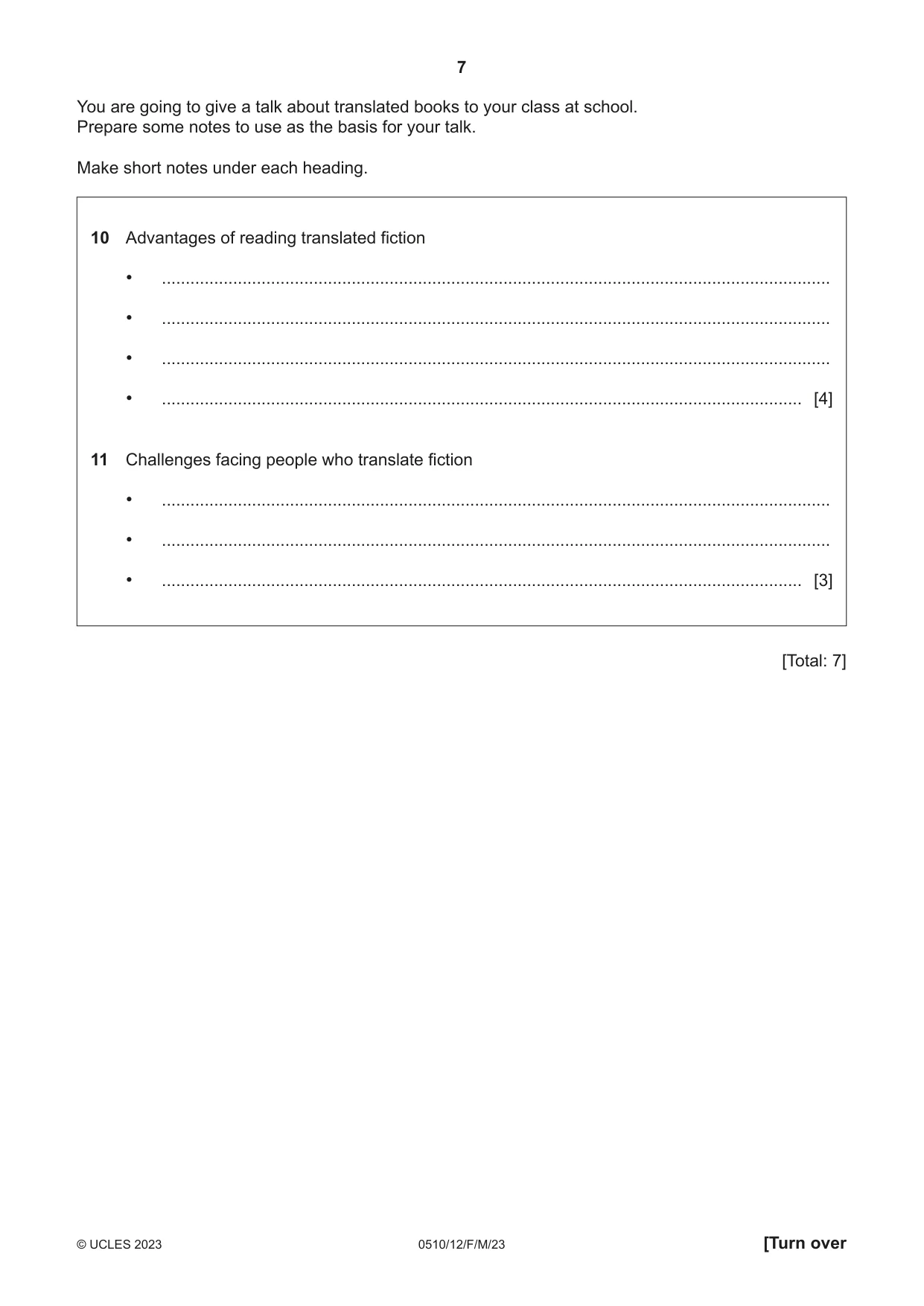 Cambridge IGCSE English - Second Language (oral endorsement) 0510 2023 Feb/March Paper 1 · Variant 2 question paper, page 7 of 16