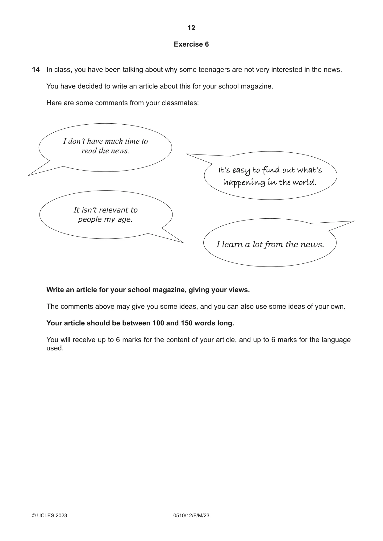 Cambridge IGCSE English - Second Language (oral endorsement) 0510 2023 Feb/March Paper 1 · Variant 2 question paper, page 12 of 16
