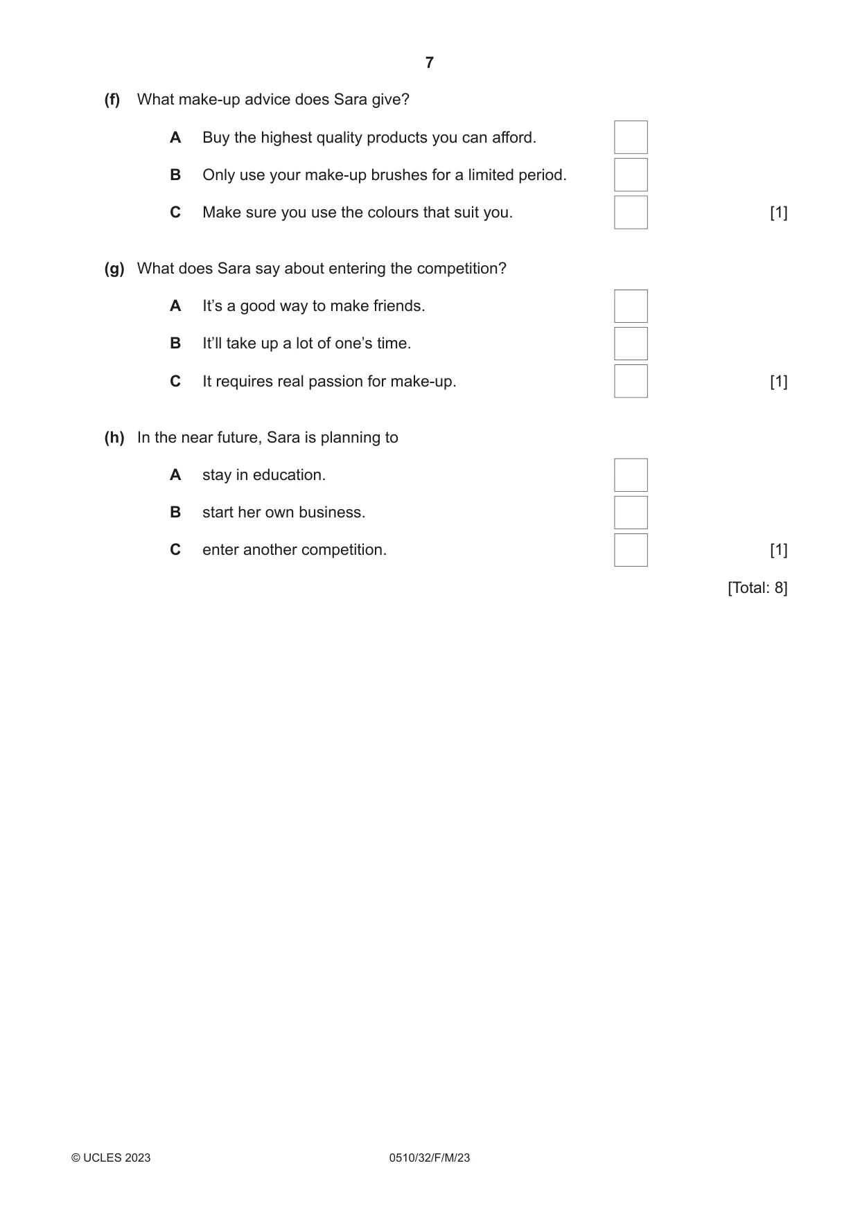 Cambridge IGCSE English - Second Language (oral endorsement) 0510 2023 Feb/March Paper 3 · Variant 2 question paper, page 7 of 8
