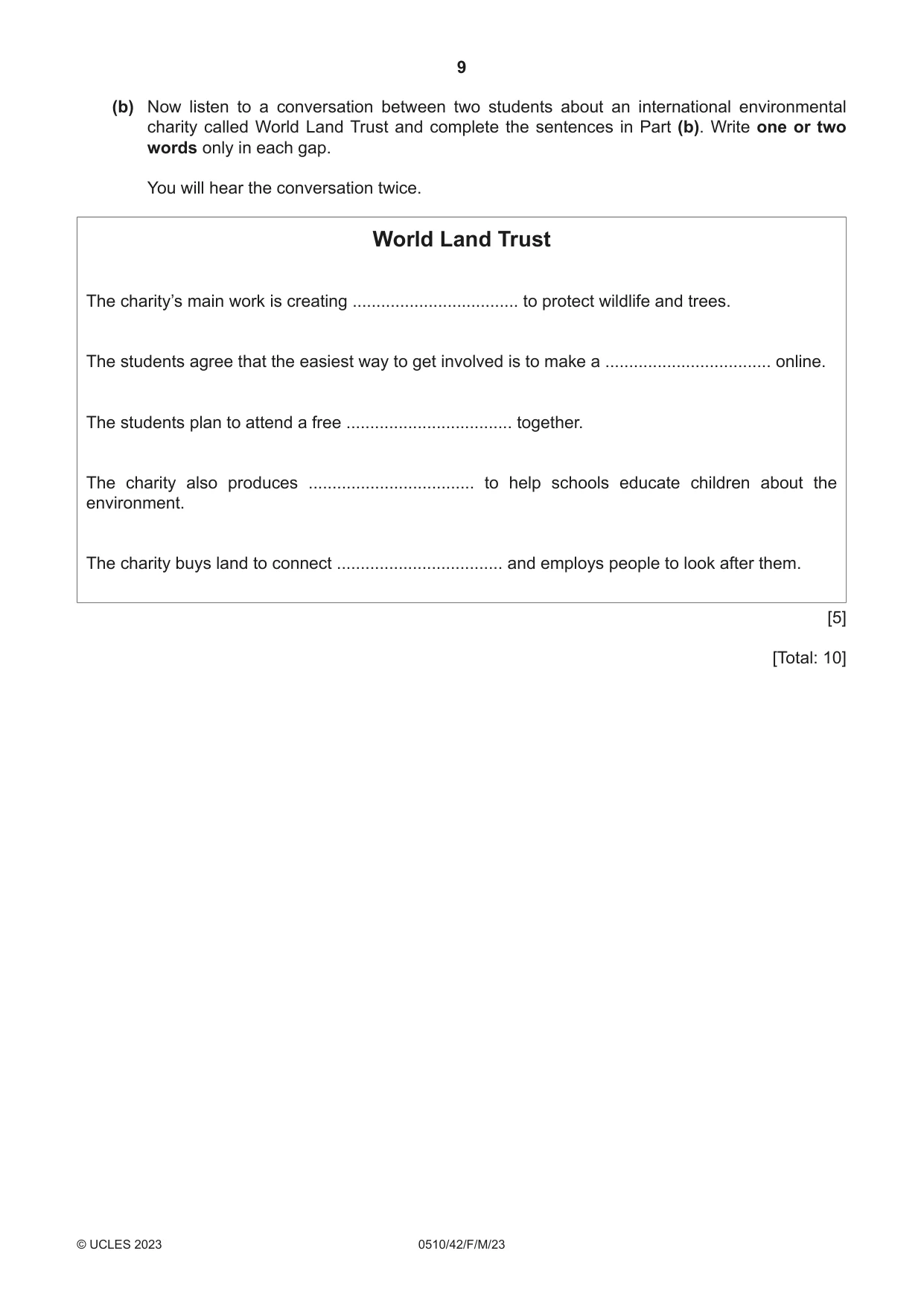 Cambridge IGCSE English - Second Language (oral endorsement) 0510 2023 Feb/March Paper 4 · Variant 2 question paper, page 9 of 12