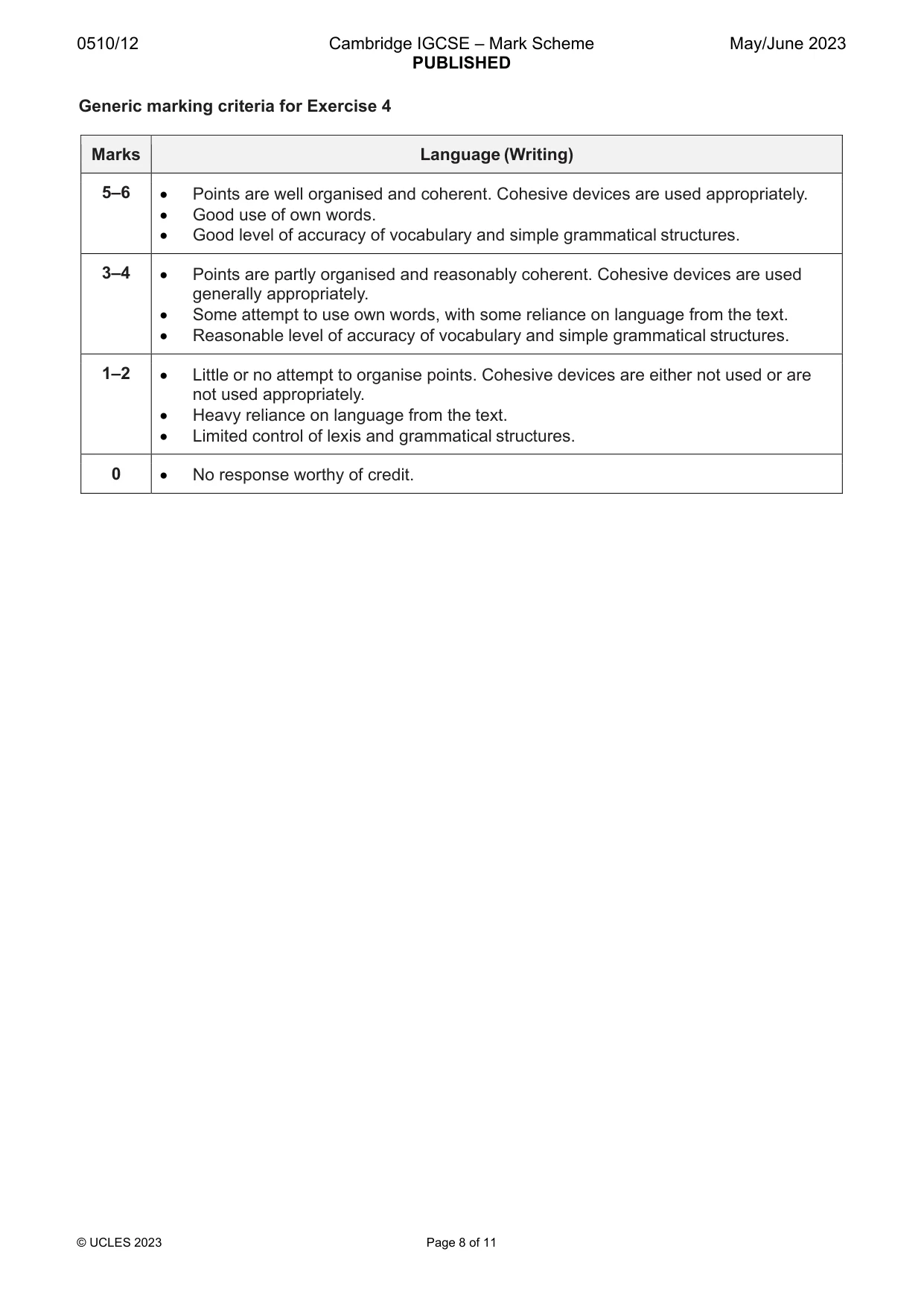 Mark scheme, page 8 of 11