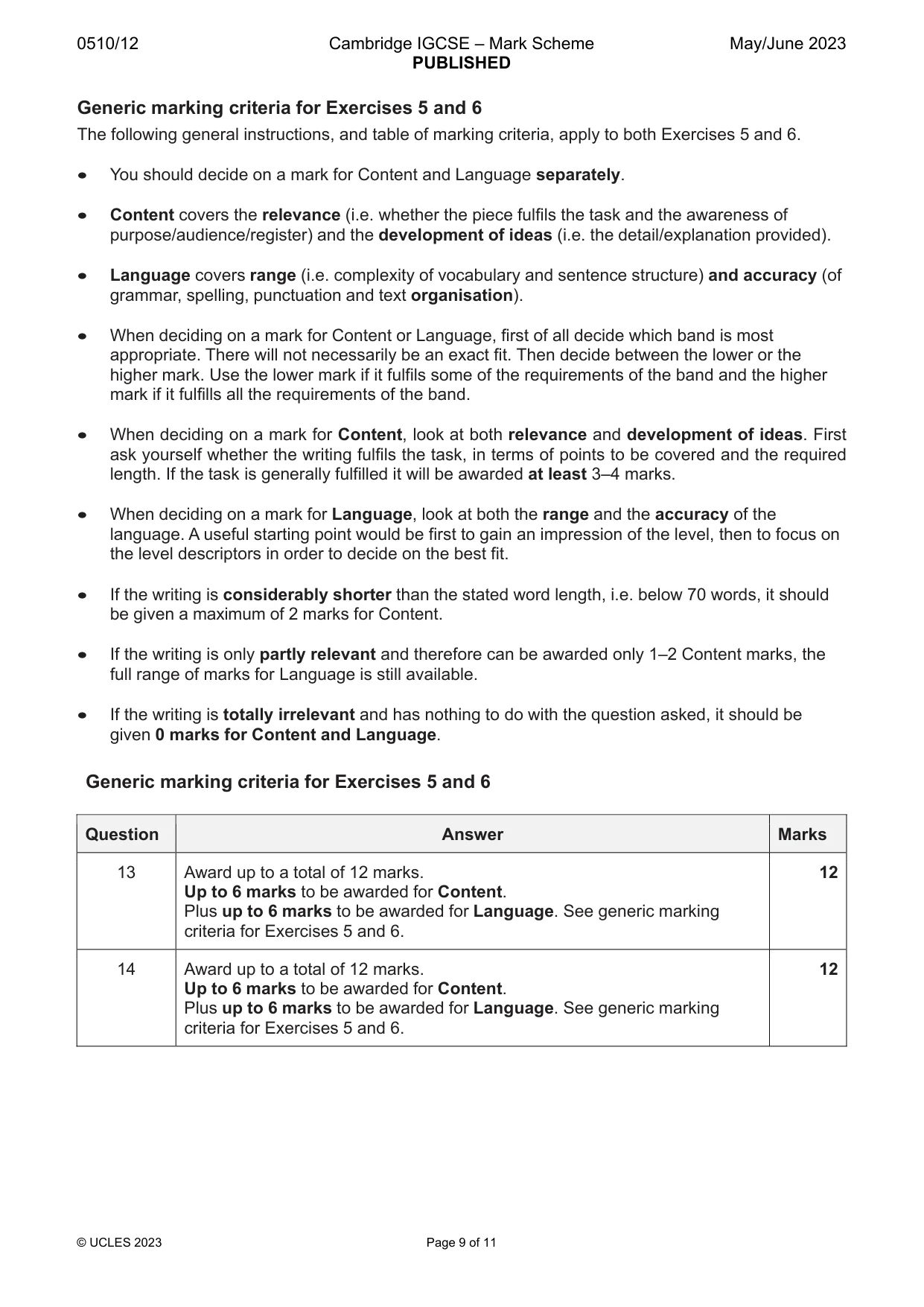 Mark scheme, page 9 of 11