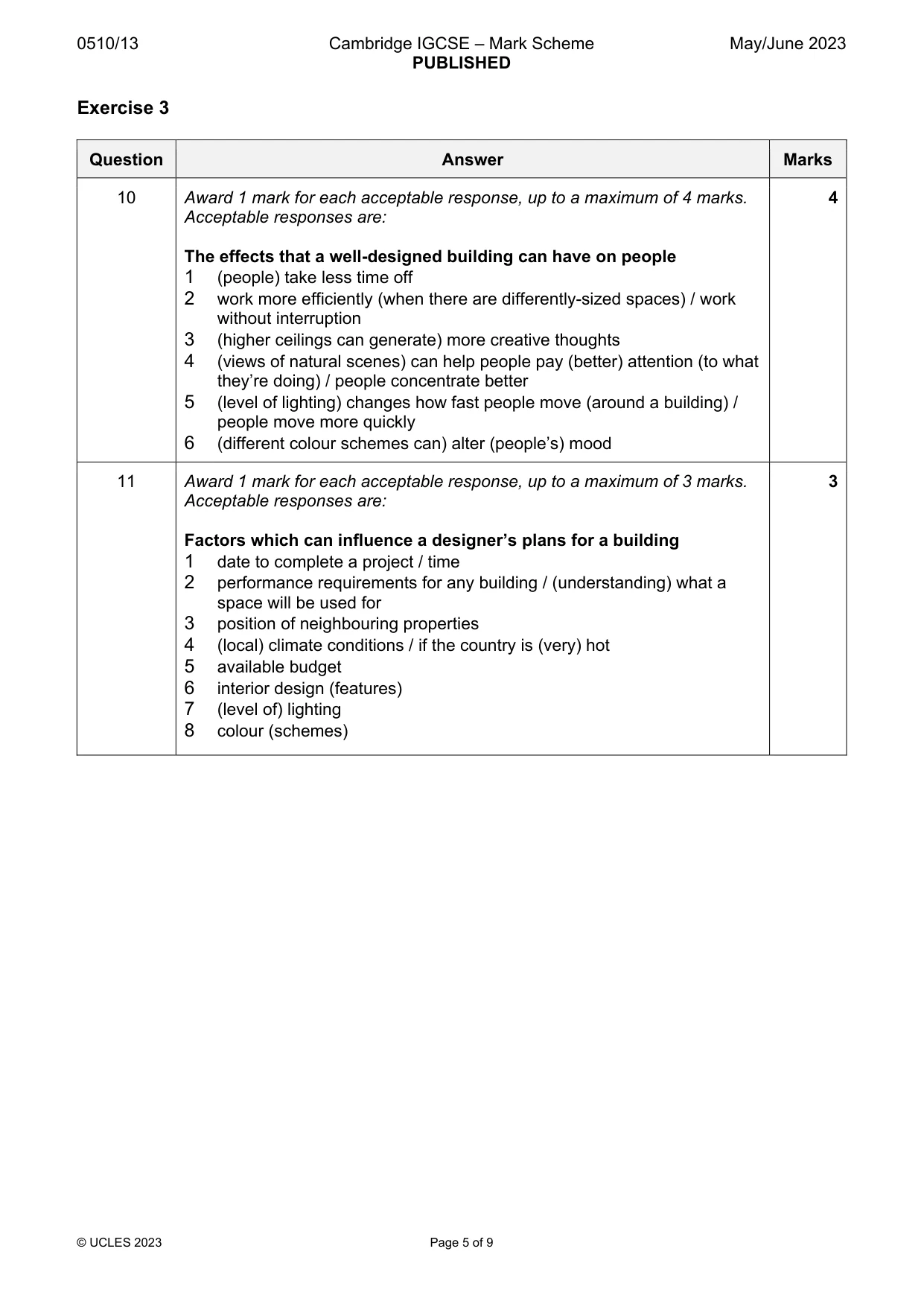 Mark scheme, page 5 of 9