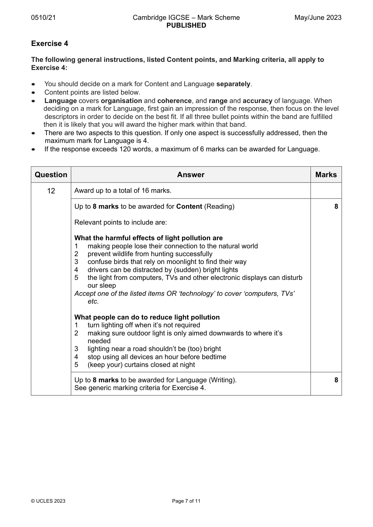 Mark scheme, page 7 of 11