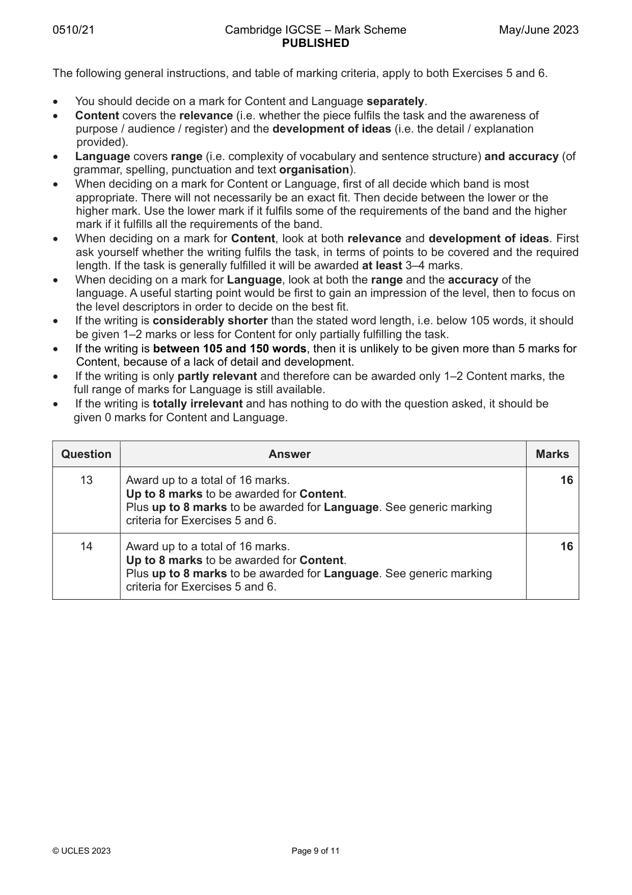 Mark scheme, page 9 of 11