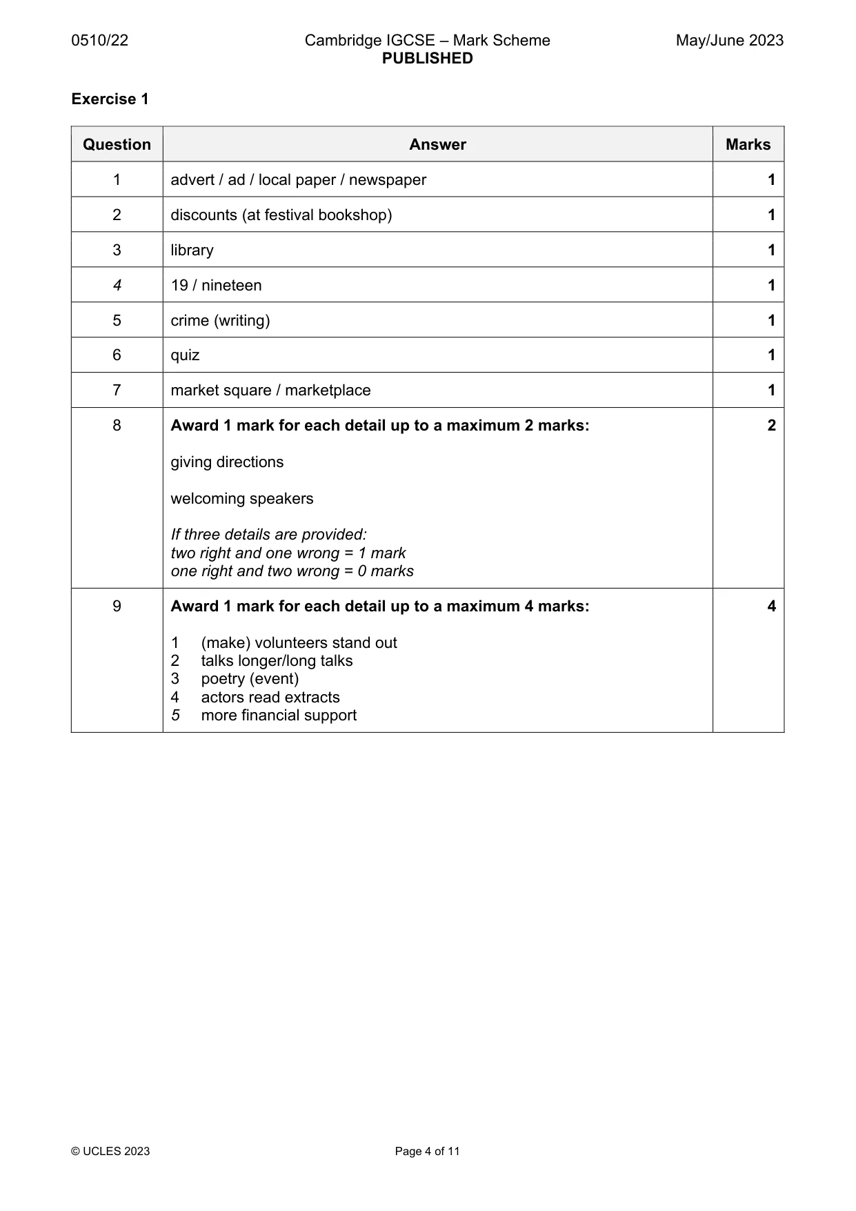 Mark scheme, page 4 of 11