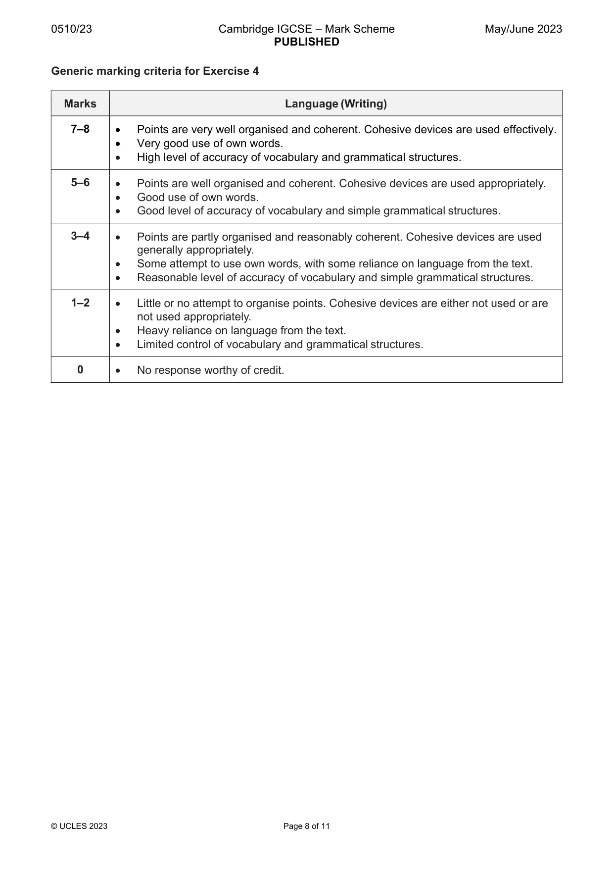 Mark scheme, page 8 of 11